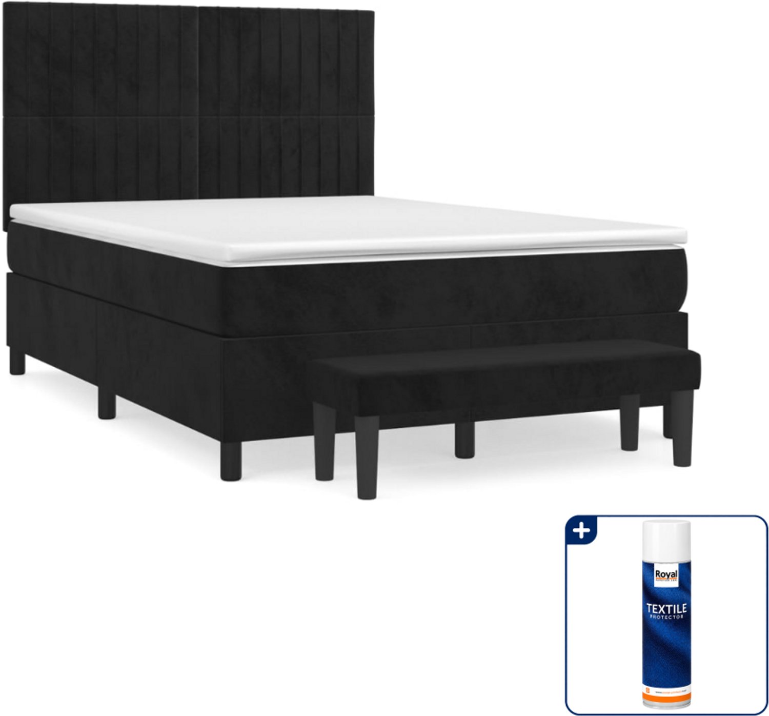 vidaXL boxspring met matras - small double - 140 x 200 cm - zwart - Inclusief textielbeschermer 500 ml