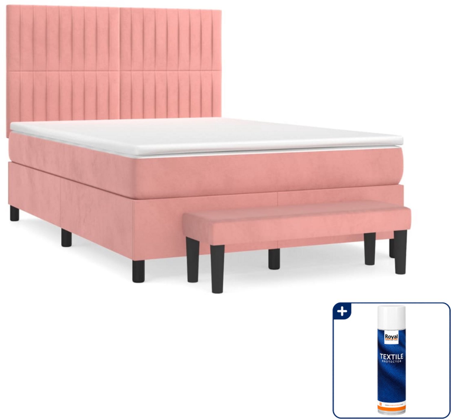 vidaXL boxspring Small double - 140 x 200 cm - fluweel - roze - Inclusief textielbeschermer 500 ml