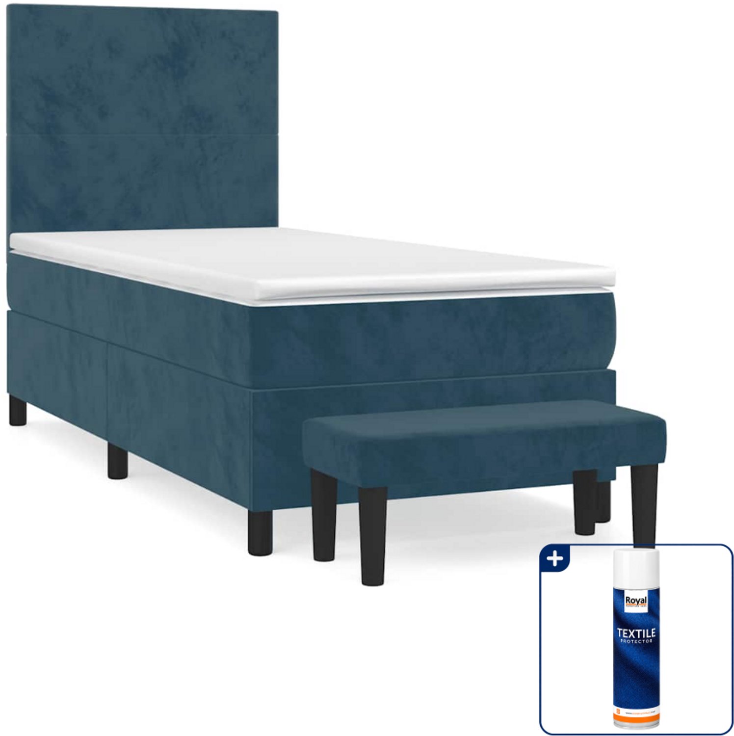vidaXL boxspring met matras en bankje - 100 x 200 cm - fluweel - donkerblauw - Inclusief textielbeschermer 500 ml