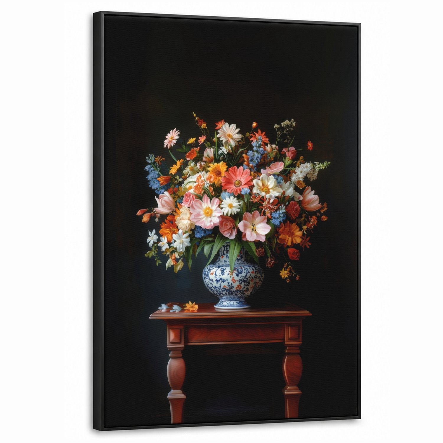 Canvas Schilderij met Baklijst 60x90cm - Boeket - Roze - Bloemen - Vaas - Muurdecoratie woonkamer - Slaapkamer decoratie - Kamer accessoires - Schilderijen op canvas met lijst
