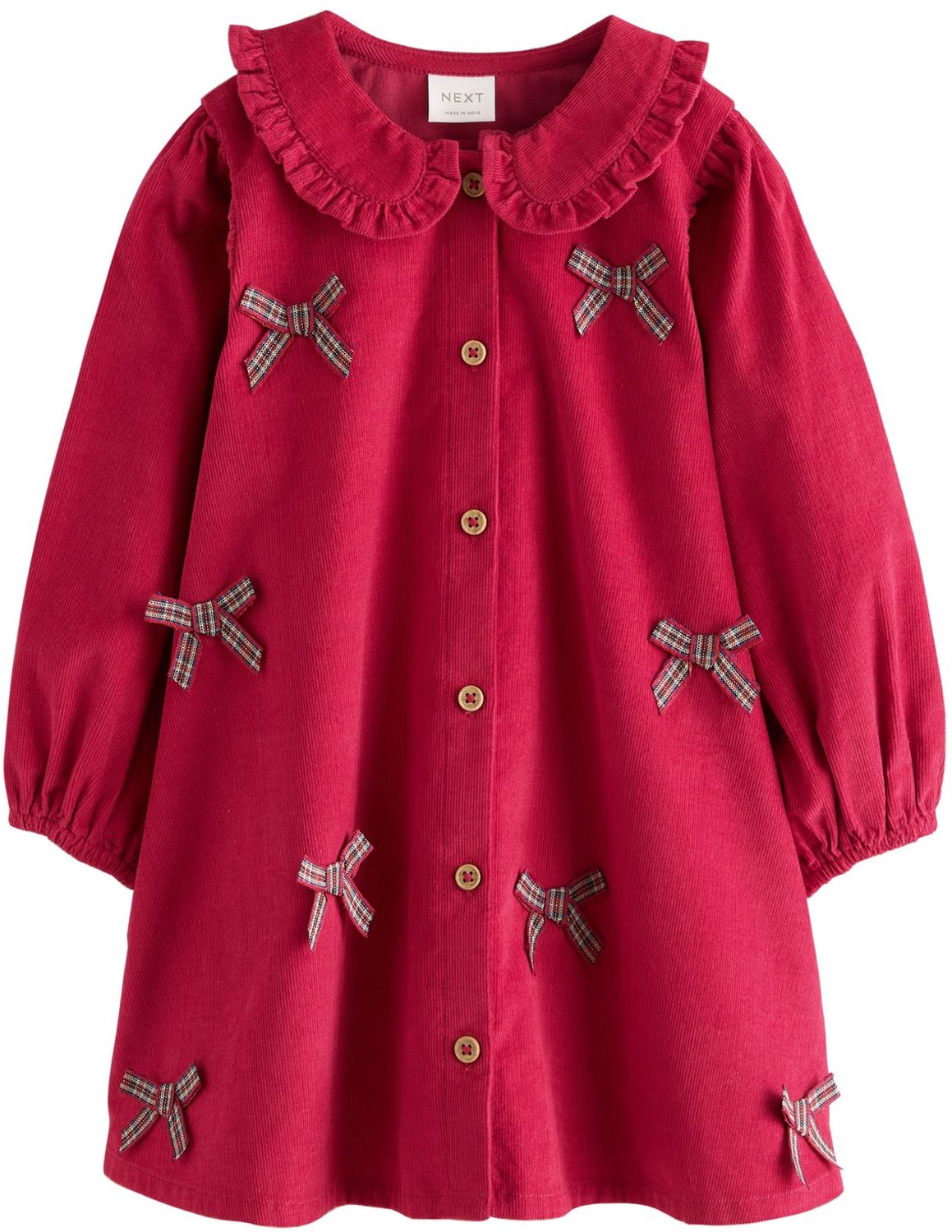 Next Meisjes - Corduroy jurk met 3D-strik en kraag - Rood Red