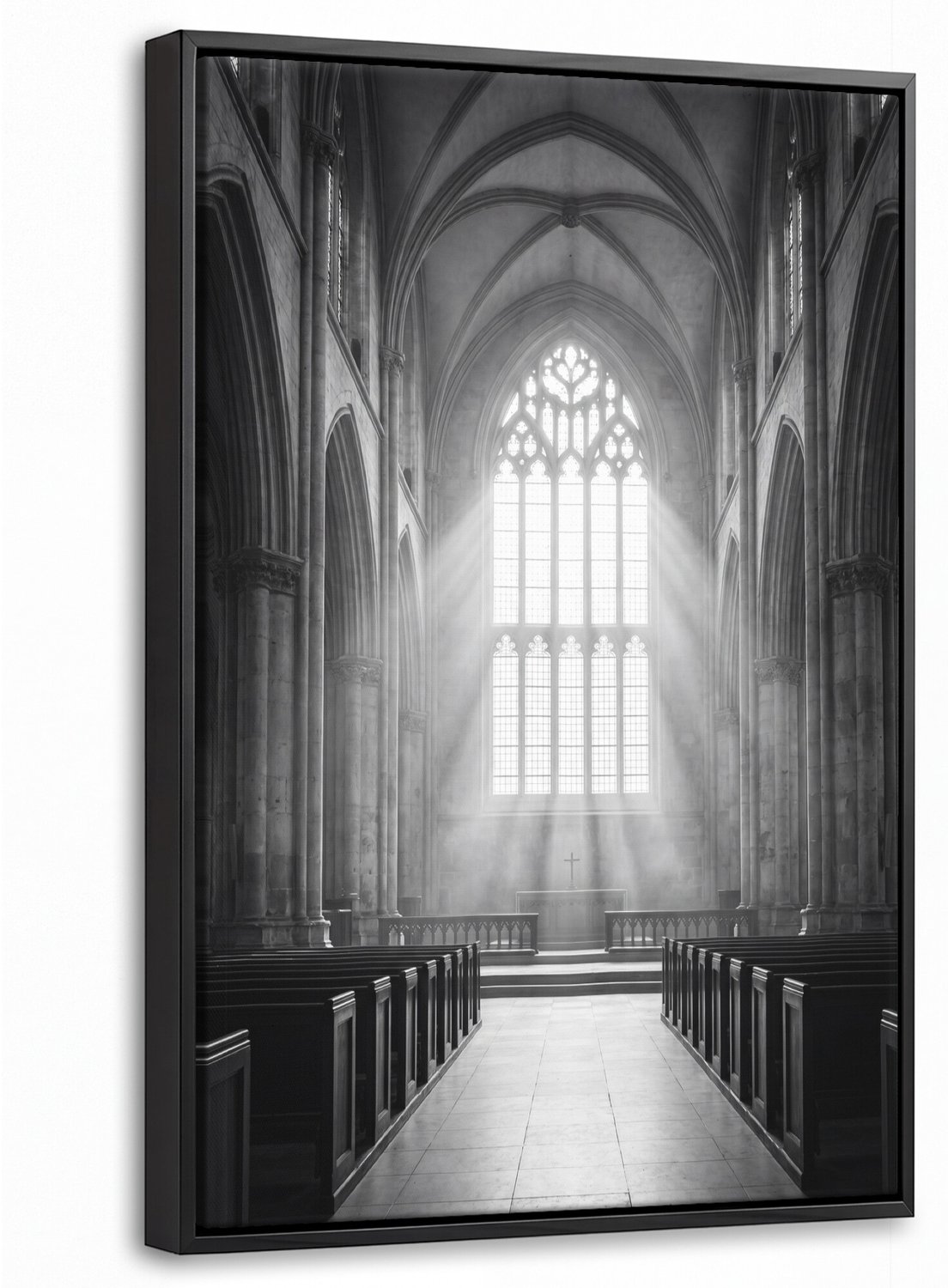 Canvas Schilderij met Baklijst 40x60cm - Kerk - Interieur - Lichtstralen - Architectuur - Klassiek - Muurdecoratie woonkamer - Slaapkamer decoratie - Kamer accessoires - Schilderijen op canvas met lijst