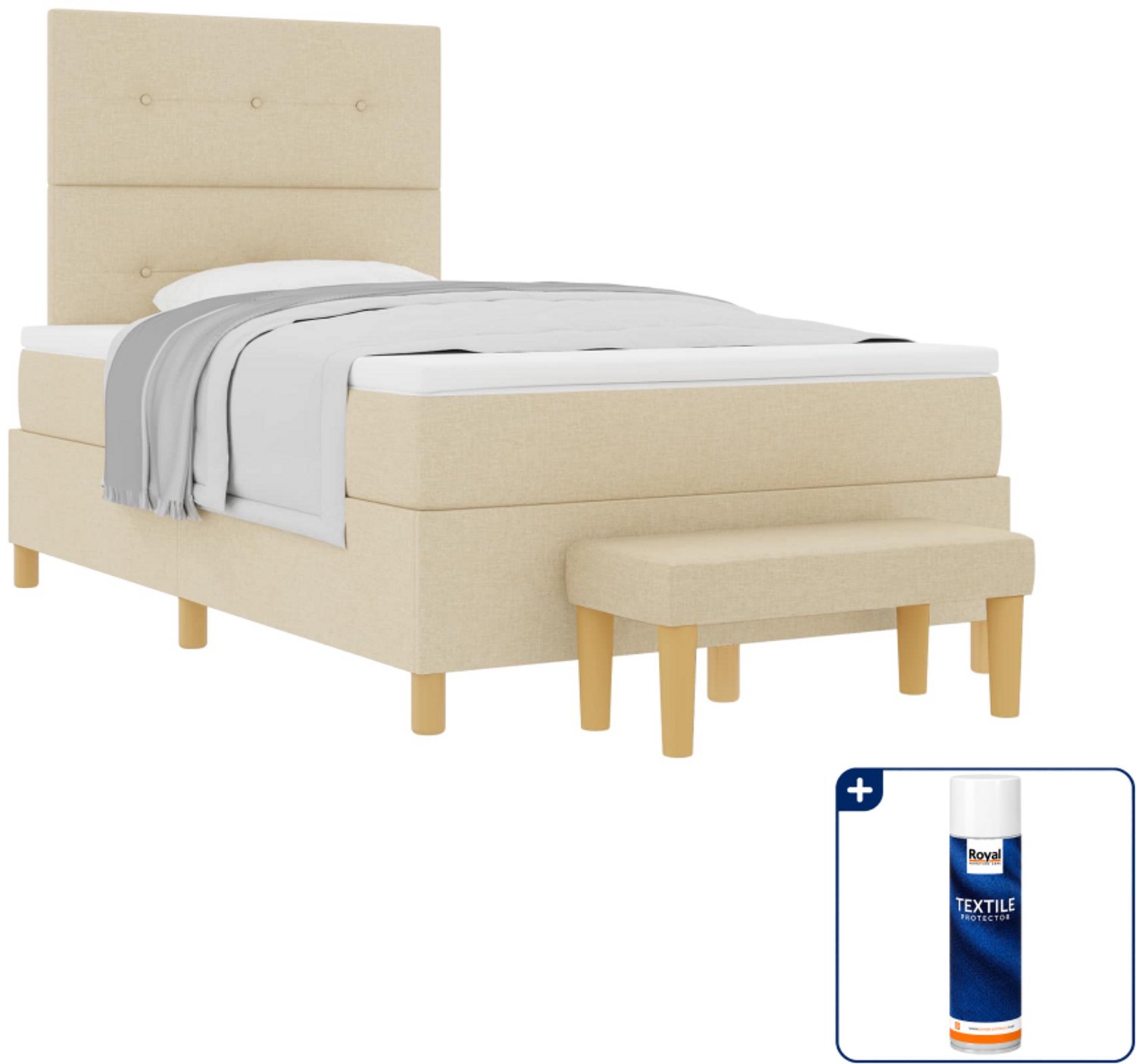 vidaXL boxspring met matras en bank - 190 x 120 cm - crème - Inclusief textielbeschermer 500 ml