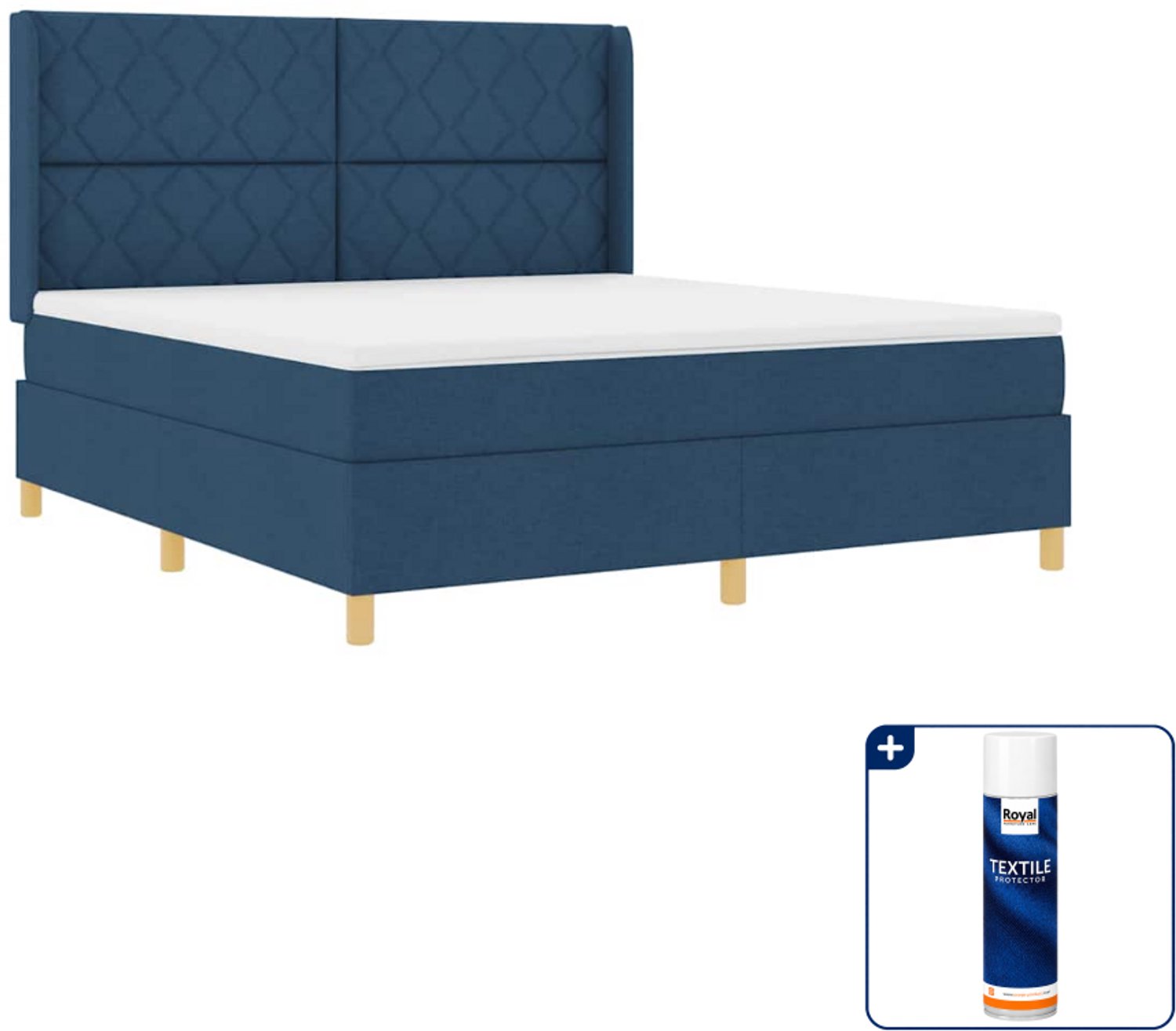 vidaXL Kingsize boxspringbed - 180 x 200 cm - stof - blauw - Inclusief textielbeschermer 500 ml