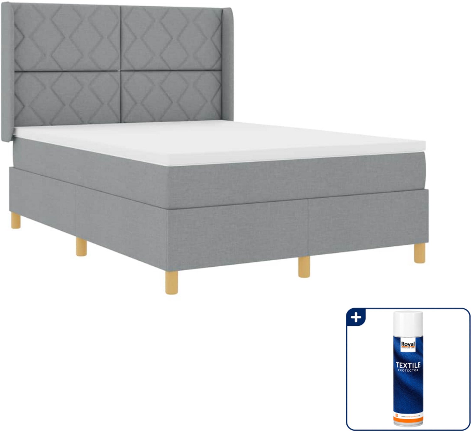 vidaXL boxspringbed - 140 x 190 cm - stof - lichtgrijs - Inclusief textielbeschermer 500 ml
