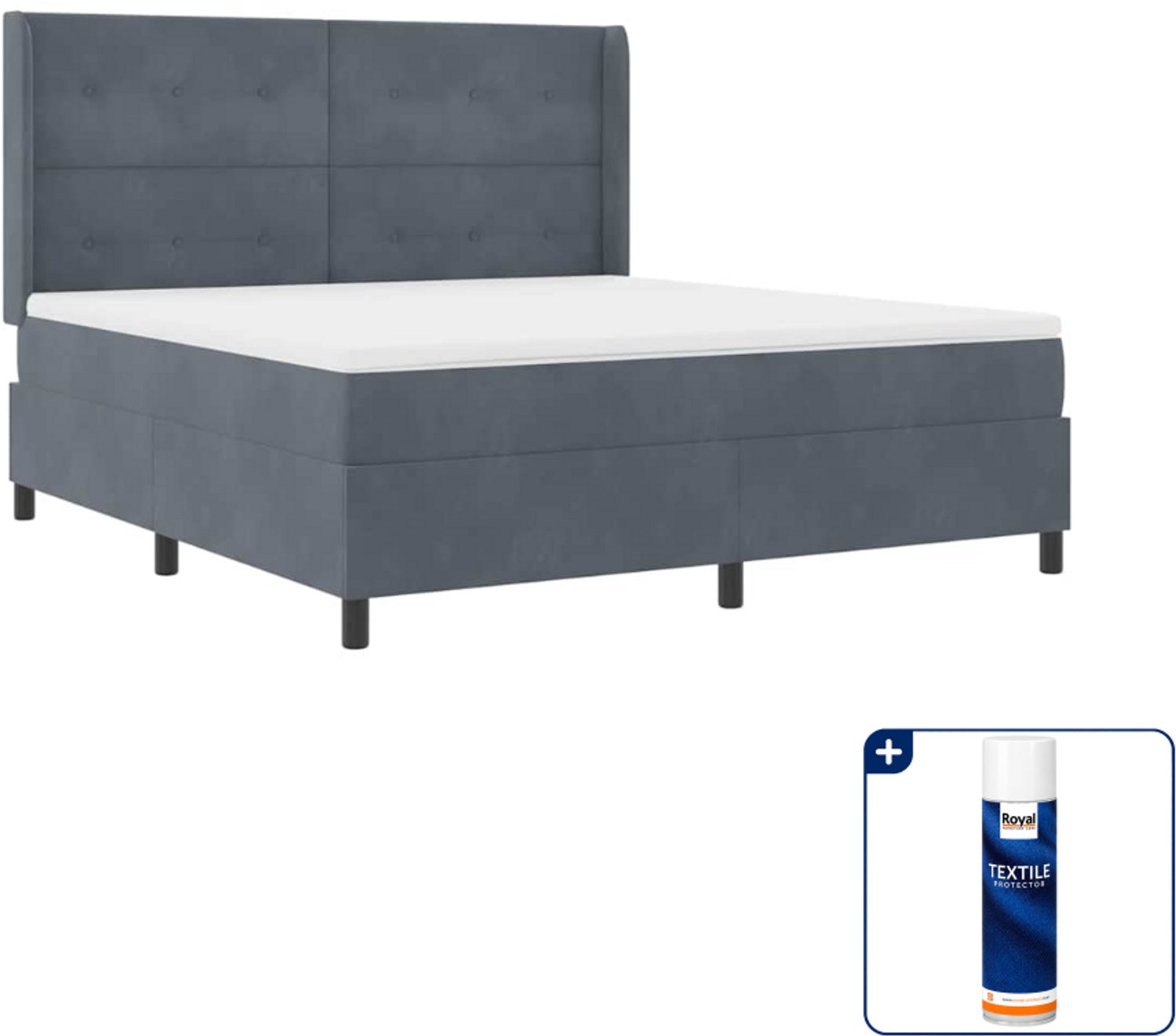 vidaXL Kingsize boxspringbed - 180 x 200 cm - fluweel - donkergrijs - Inclusief textielbeschermer 500 ml