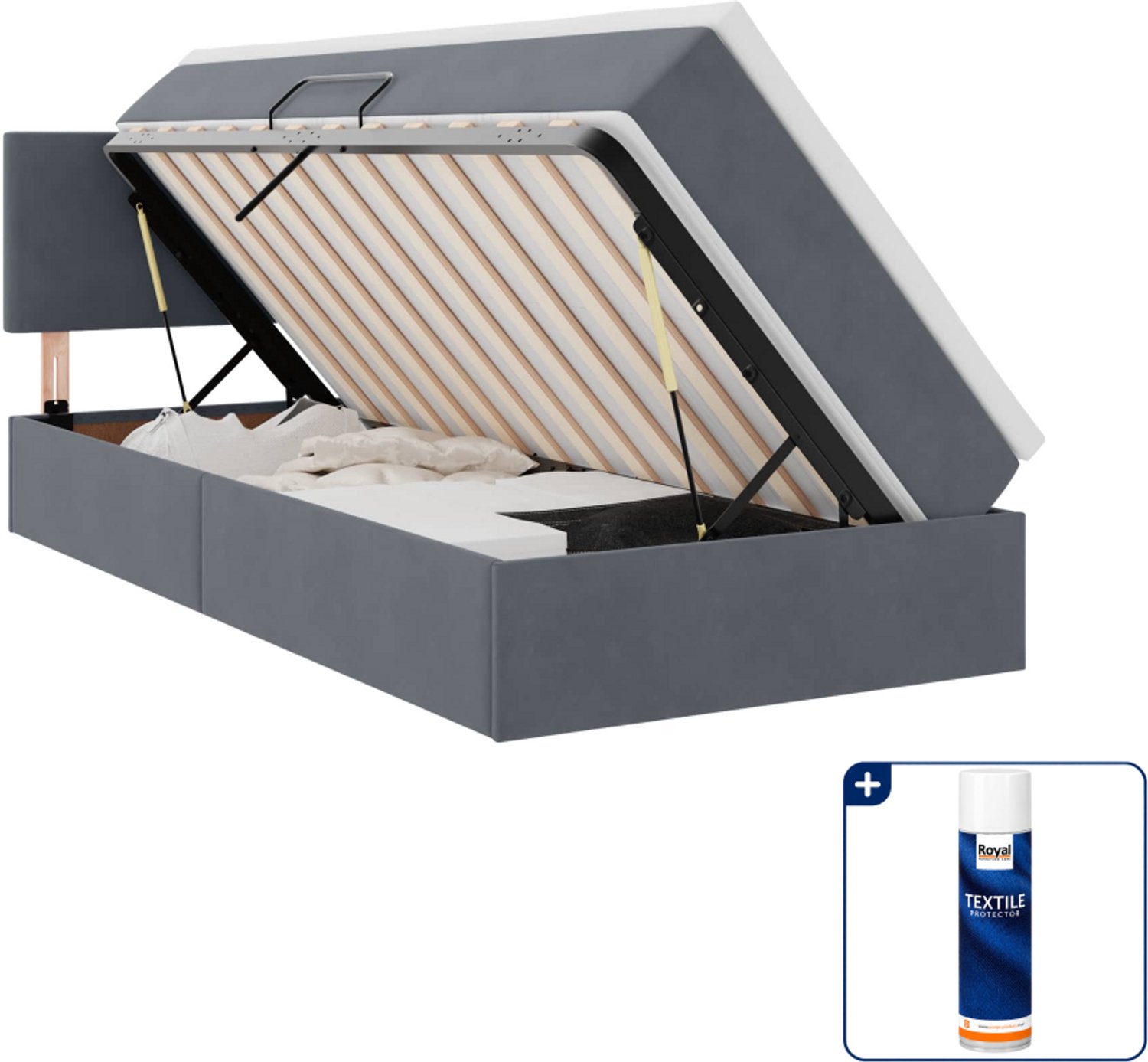 vidaXL led-opslagbed met matras - 90 x 200 cm - fluweel - donkergrijs - Inclusief textielbeschermer 500 ml