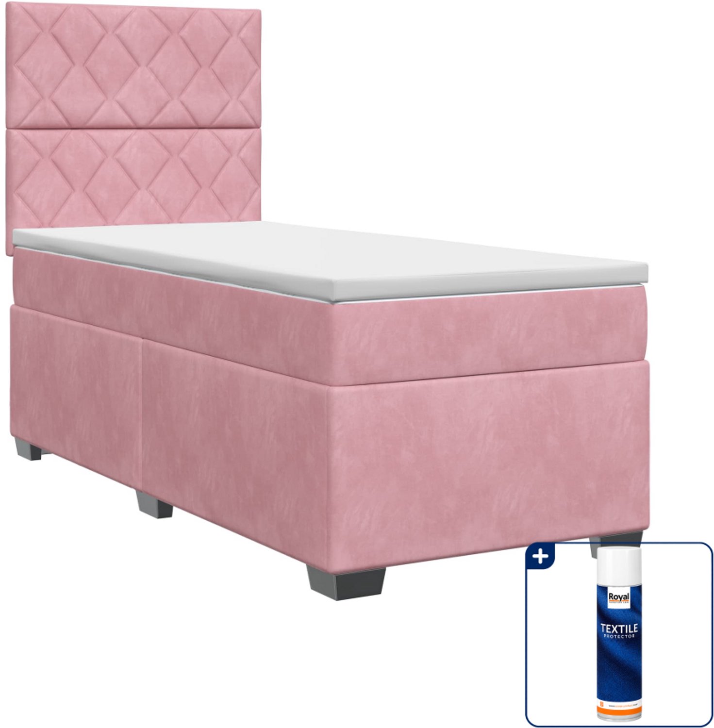vidaXL boxspringbed met matras - 90 x 200 cm - fluweel - roze - Inclusief textielbeschermer 500 ml