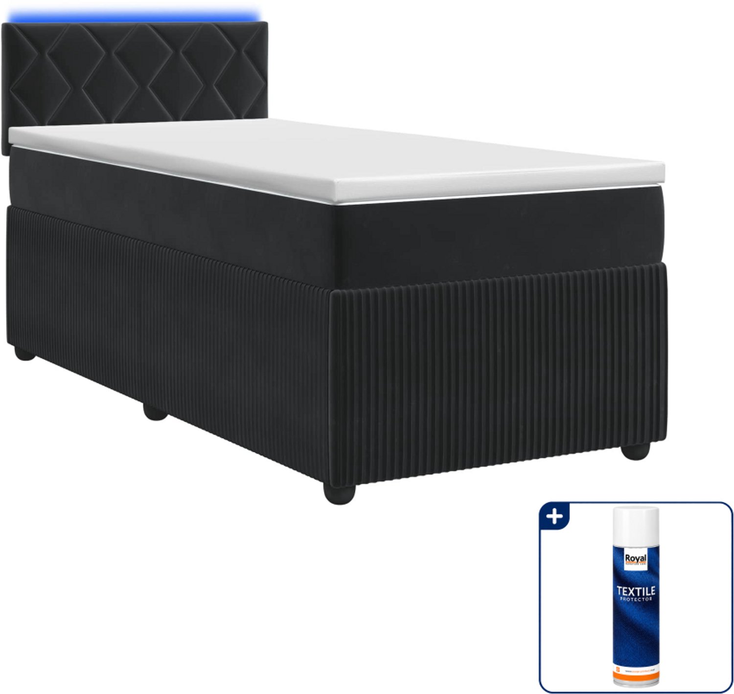 vidaXL Boxspringbed met matras - 90 x 190 cm - fluweel - zwart - Inclusief textielbeschermer 500 ml