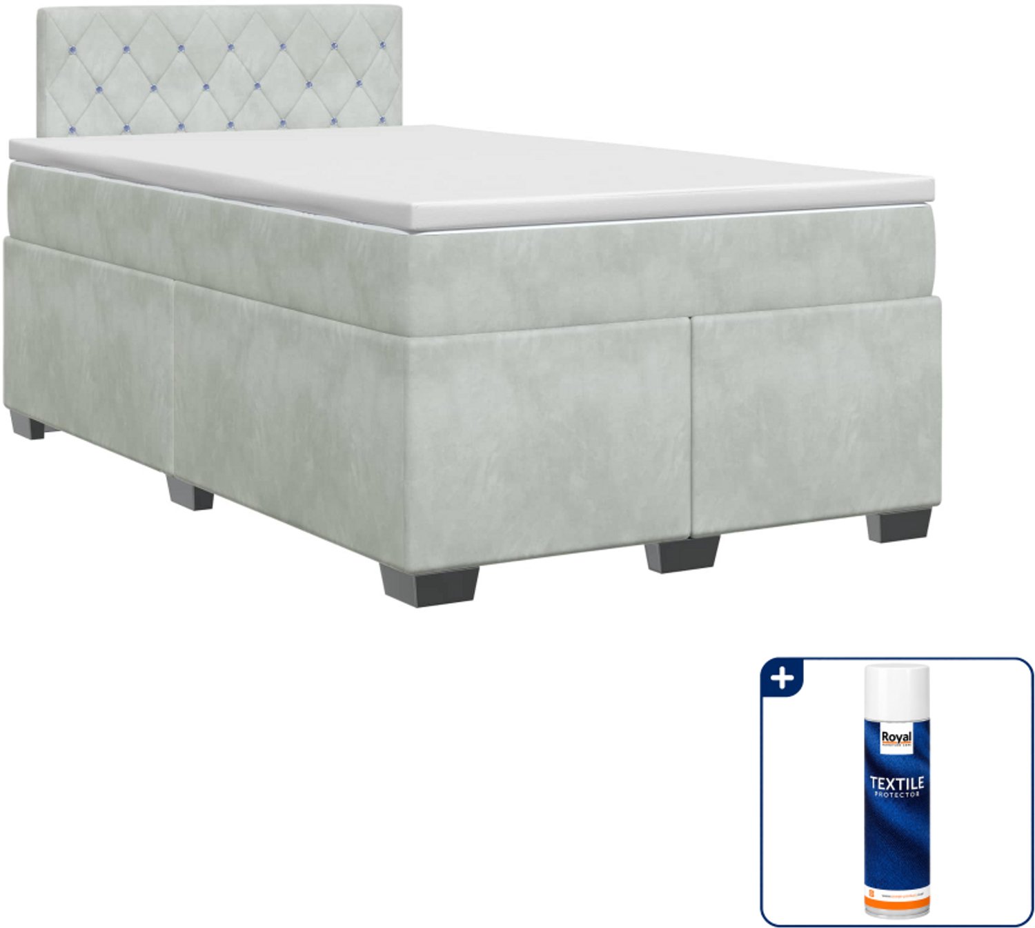 vidaXL boxspringbed met matras - 120 x 200 cm - fluweel - lichtgrijs - Inclusief textielbeschermer 500 ml