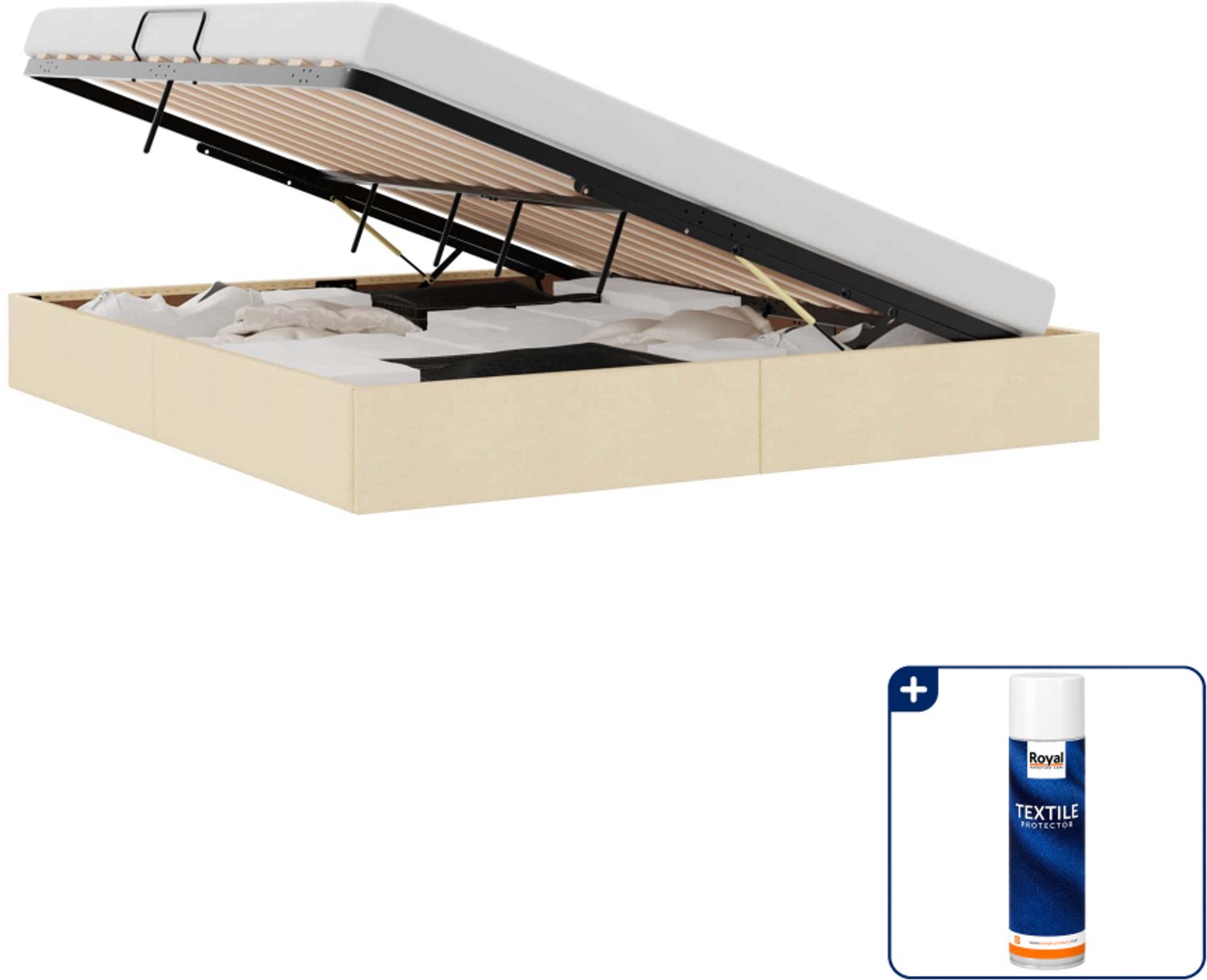 vidaXL Ottoman bedframe - Kingsize - 180 x 200 cm - stof - crème - Inclusief textielbeschermer 500 ml