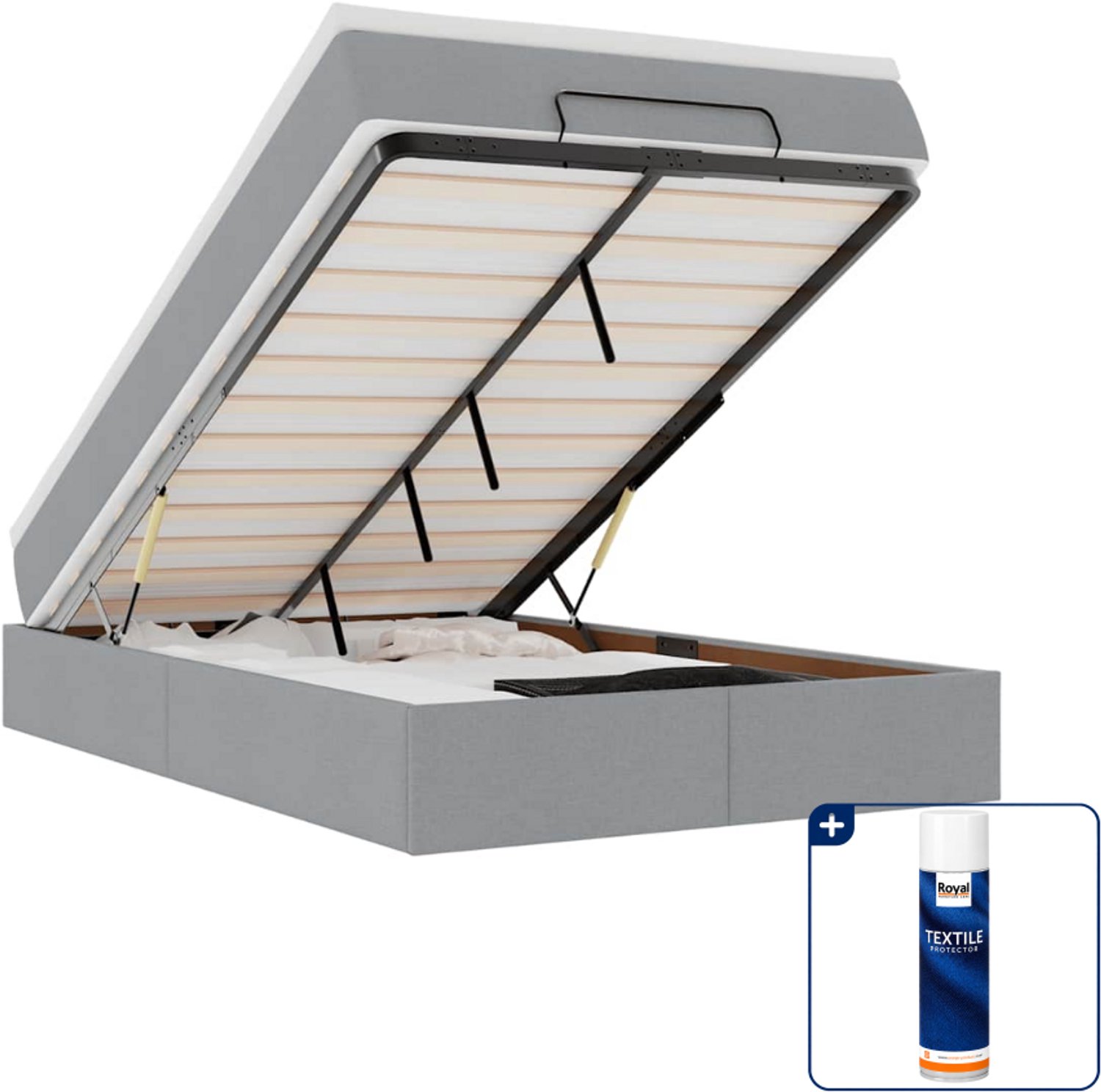 vidaXL ottoman bed met matras - 120 x 190 cm - stof - lichtgrijs - Inclusief textielbeschermer 500 ml