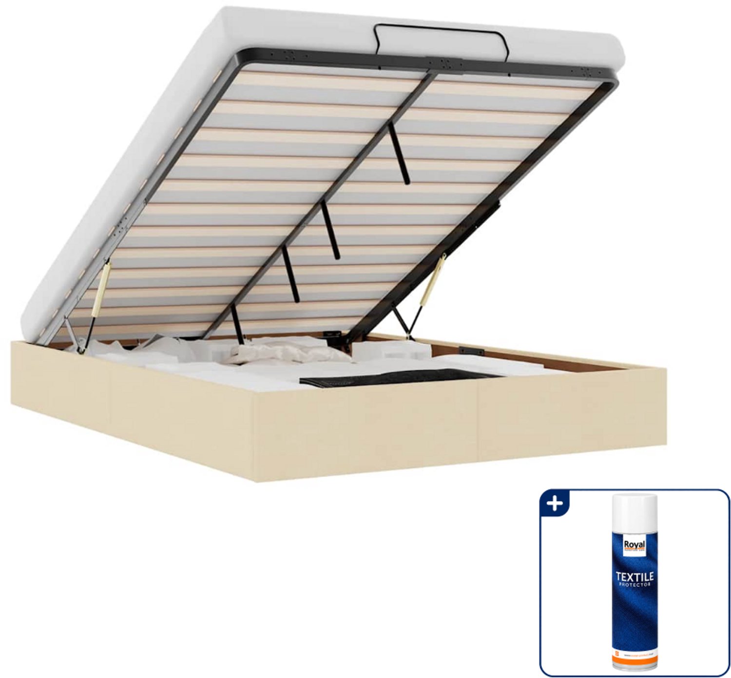 vidaXL bedframe - 140 x 190 cm - stof - crème - Inclusief textielbeschermer 500 ml Bruin
