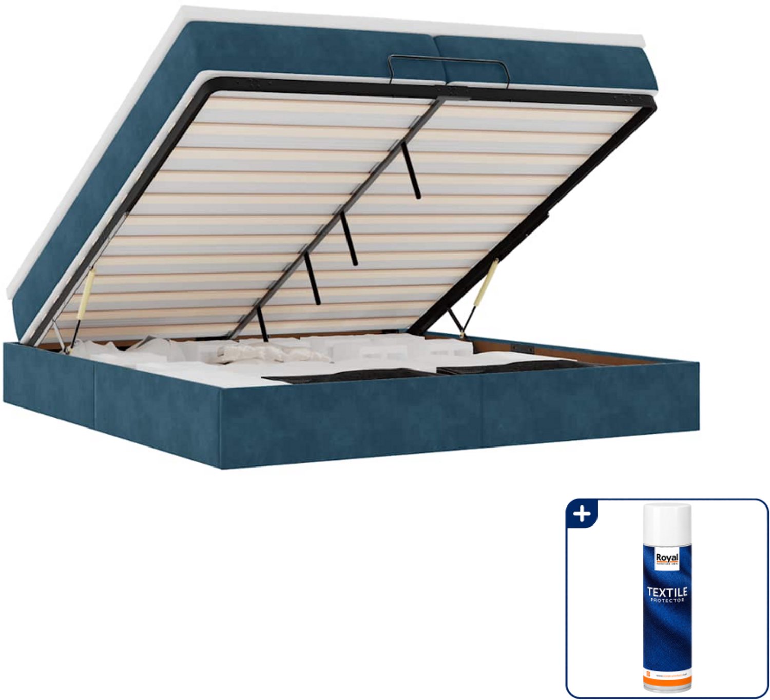 vidaXL Ottoman bed - Super kingsize - 200 x 200 cm - donkerblauw - Inclusief textielbeschermer 500 ml Taupe