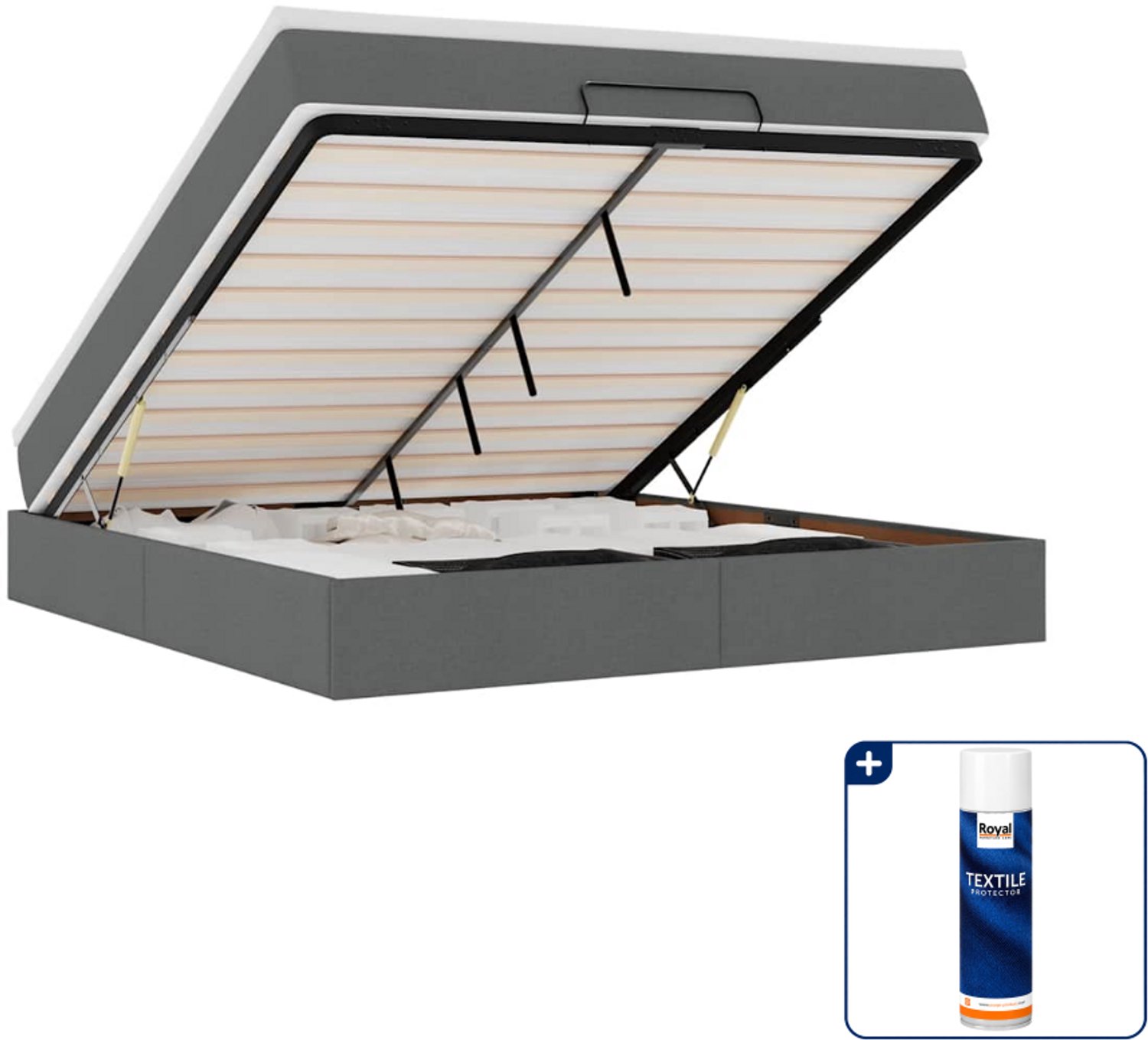 vidaXL ottoman bed met matras - Queensize - 160 x 200 cm - donkergrijs - Inclusief textielbeschermer 500 ml Bruin