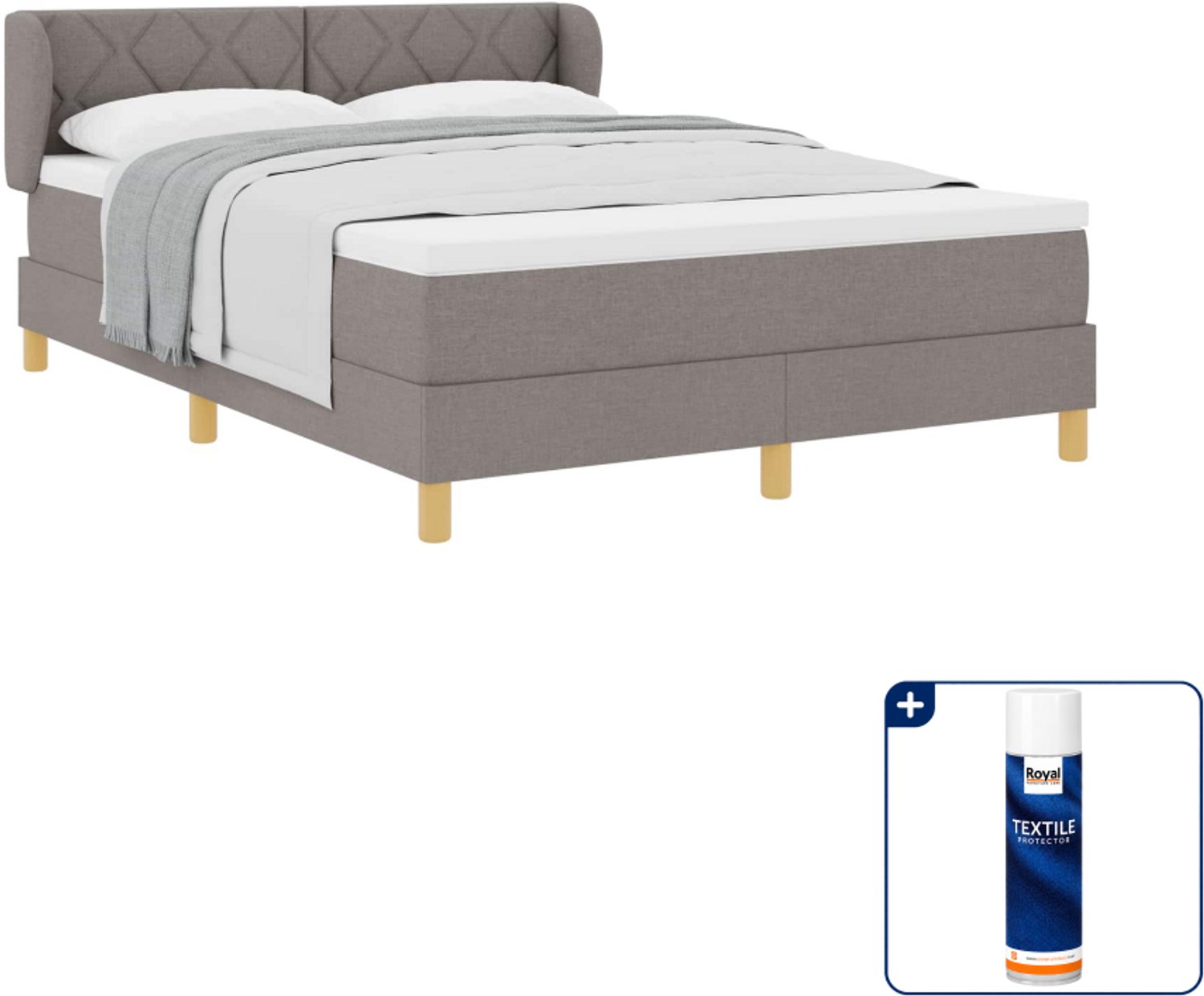 vidaXL boxspringbed - 140 x 190 cm - stof - taupe - Inclusief textielbeschermer 500 ml