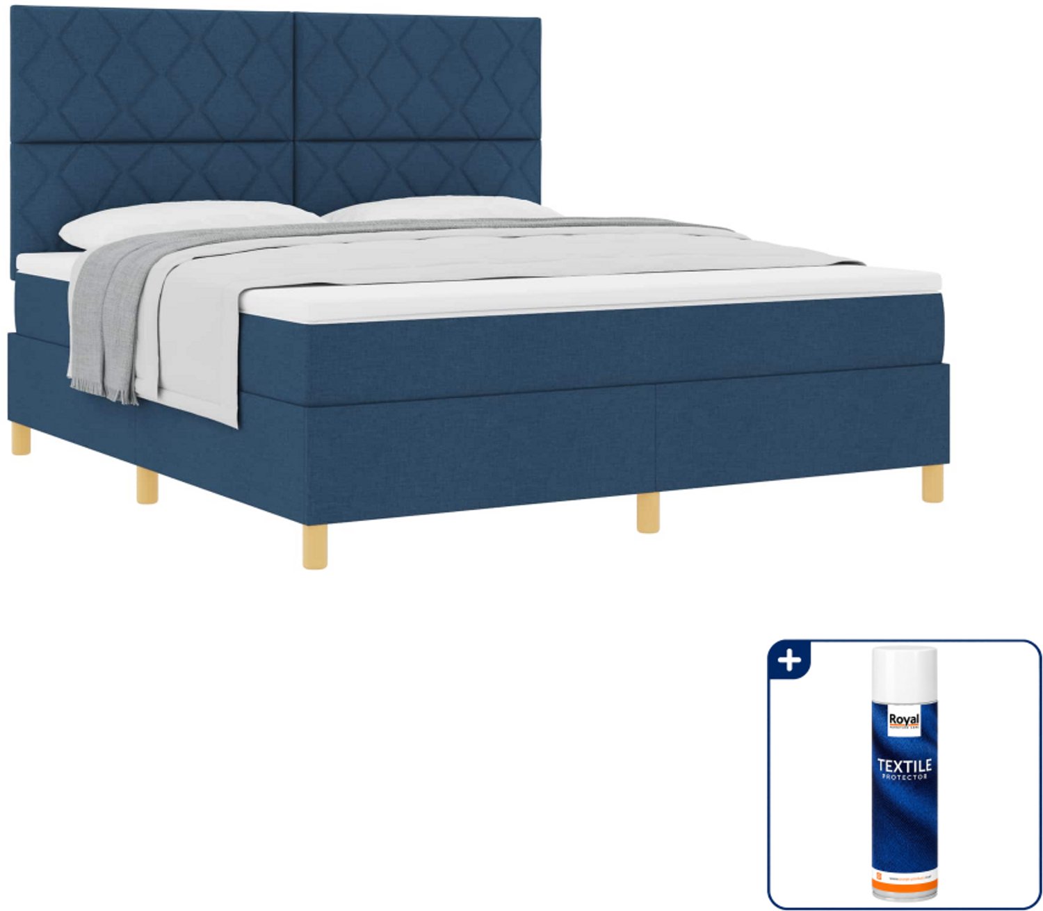 vidaXL Kingsize boxspringbed - 180 x 200 cm - stof - blauw - Inclusief textielbeschermer 500 ml