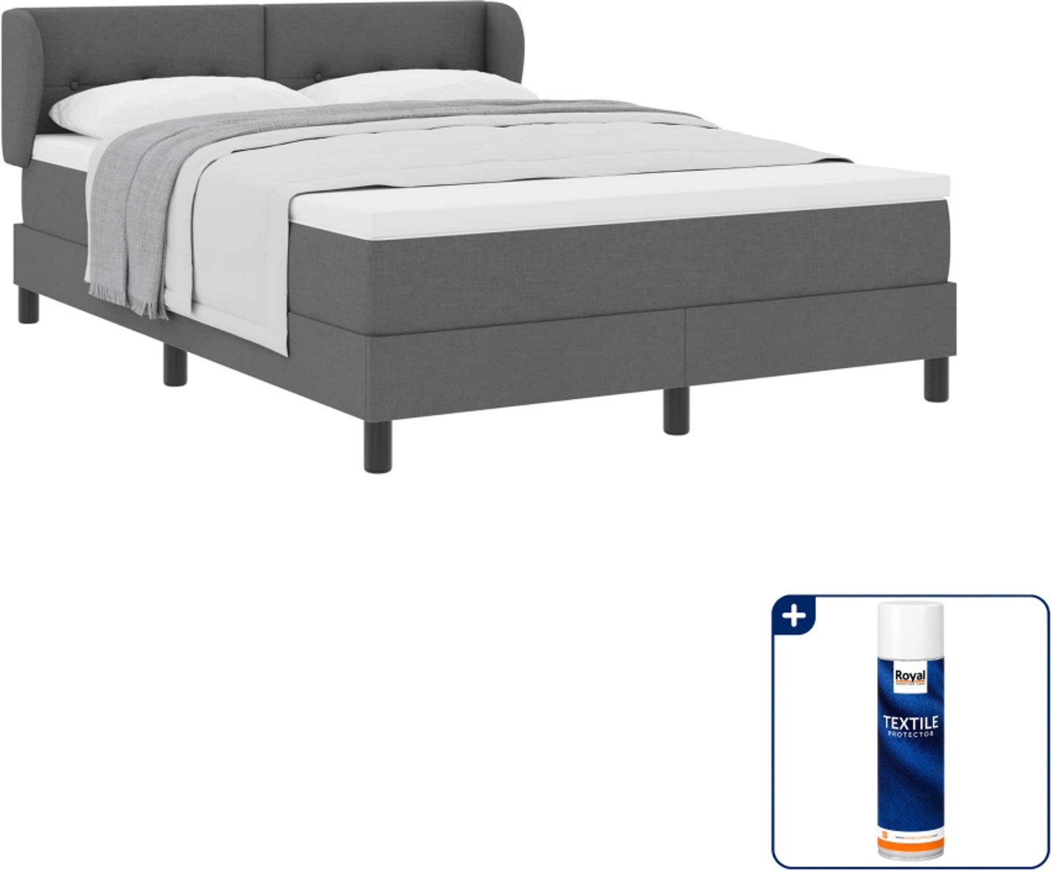 vidaXL boxspringbed - Small double 140 x 200 cm - donkergrijs - Inclusief textielbeschermer 500 ml