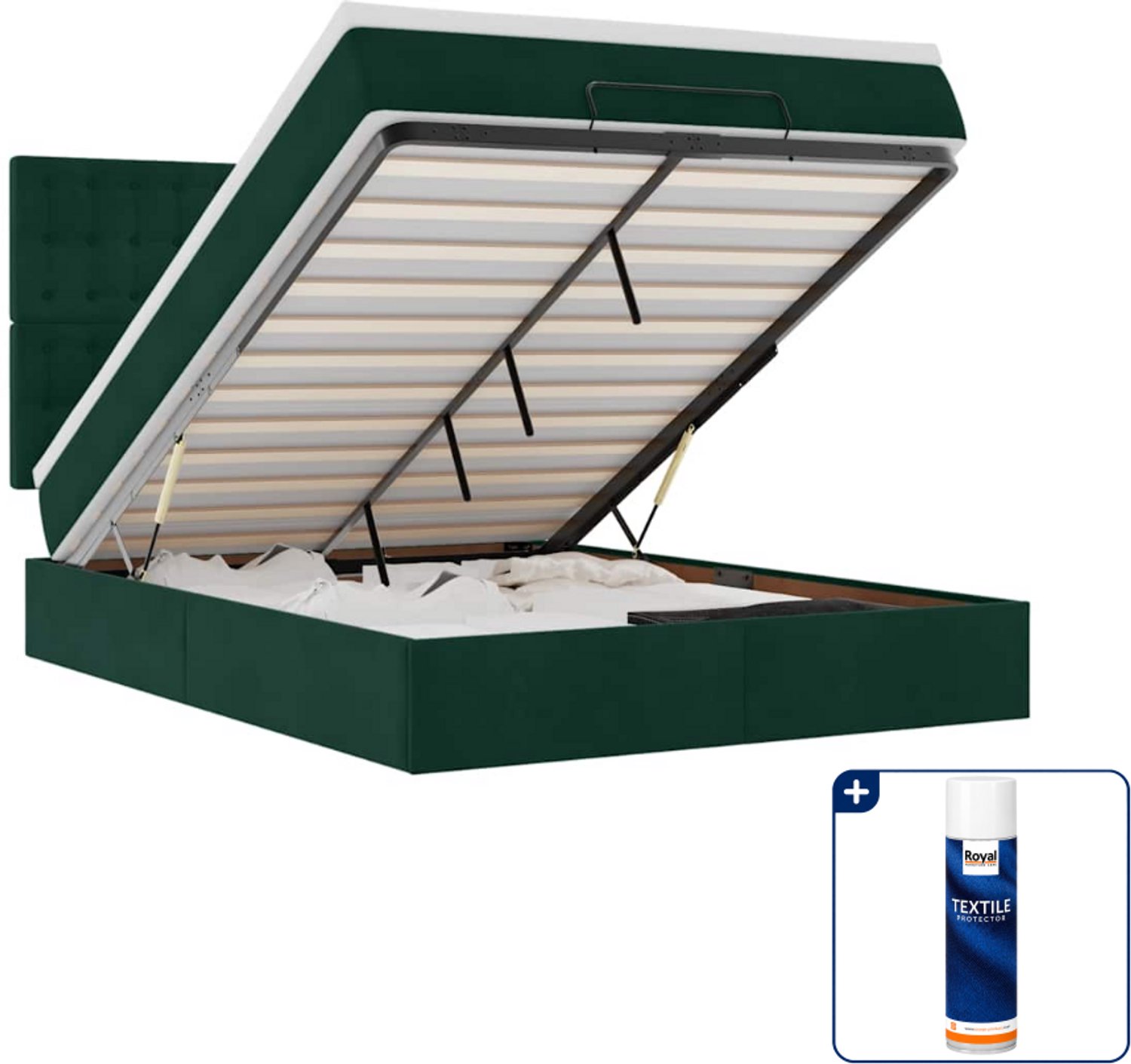 vidaXL Ottoman bed met matrassen Small double - 140x200 cm - donkergroen - Inclusief textielbeschermer 500 ml Blauw