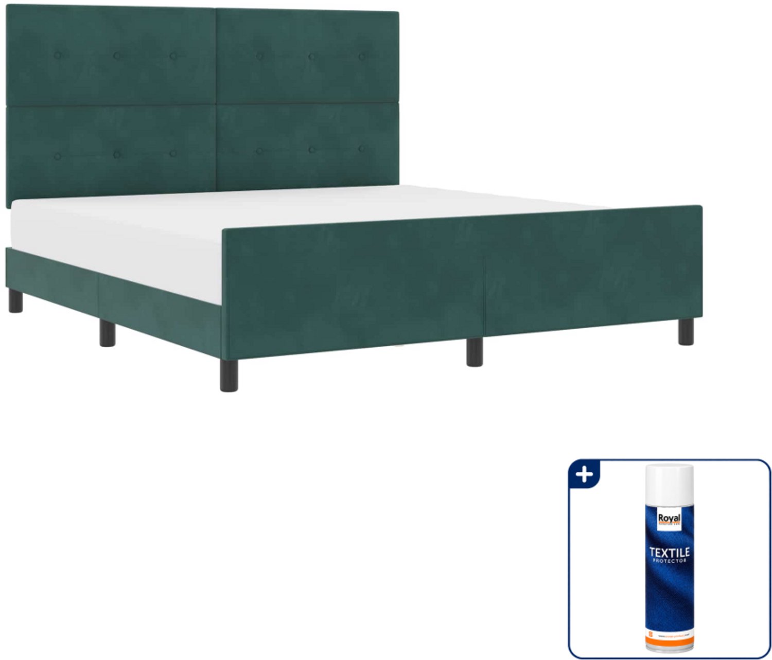 vidaXL Kingsize boxspringbed - 180 x 200 cm - fluweel - donkergroen - Inclusief textielbeschermer 500 ml Blauw