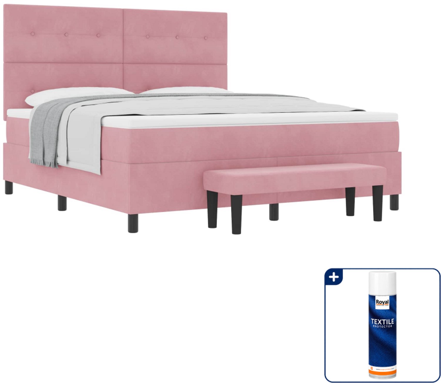 vidaXL boxspring bed Kingsize - 180 x 200 cm - roze - Inclusief textielbeschermer 500 ml