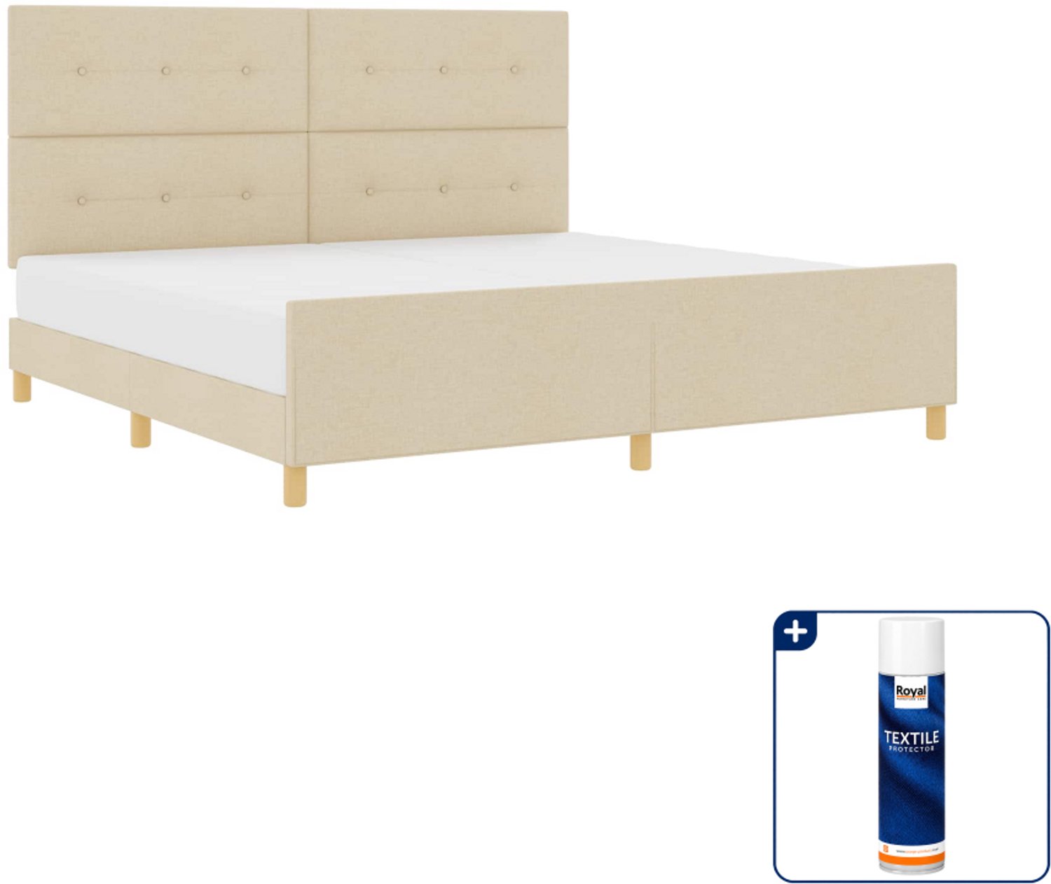 vidaXL bedframe - 200 x 200 cm - crème - Inclusief textielbeschermer 500 ml Wit