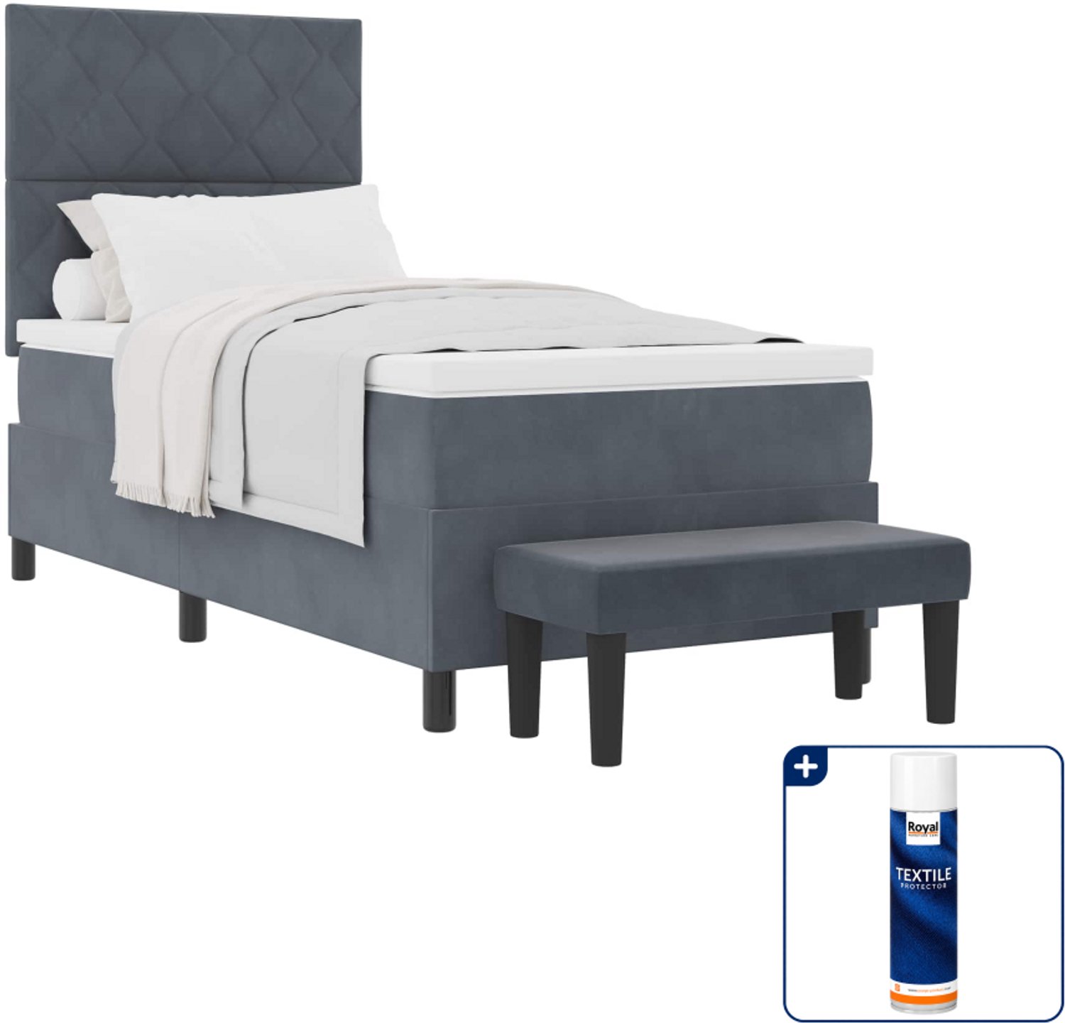 vidaXL boxspring - 100 x 200 cm - fluweel - donkergrijs - Inclusief textielbeschermer 500 ml