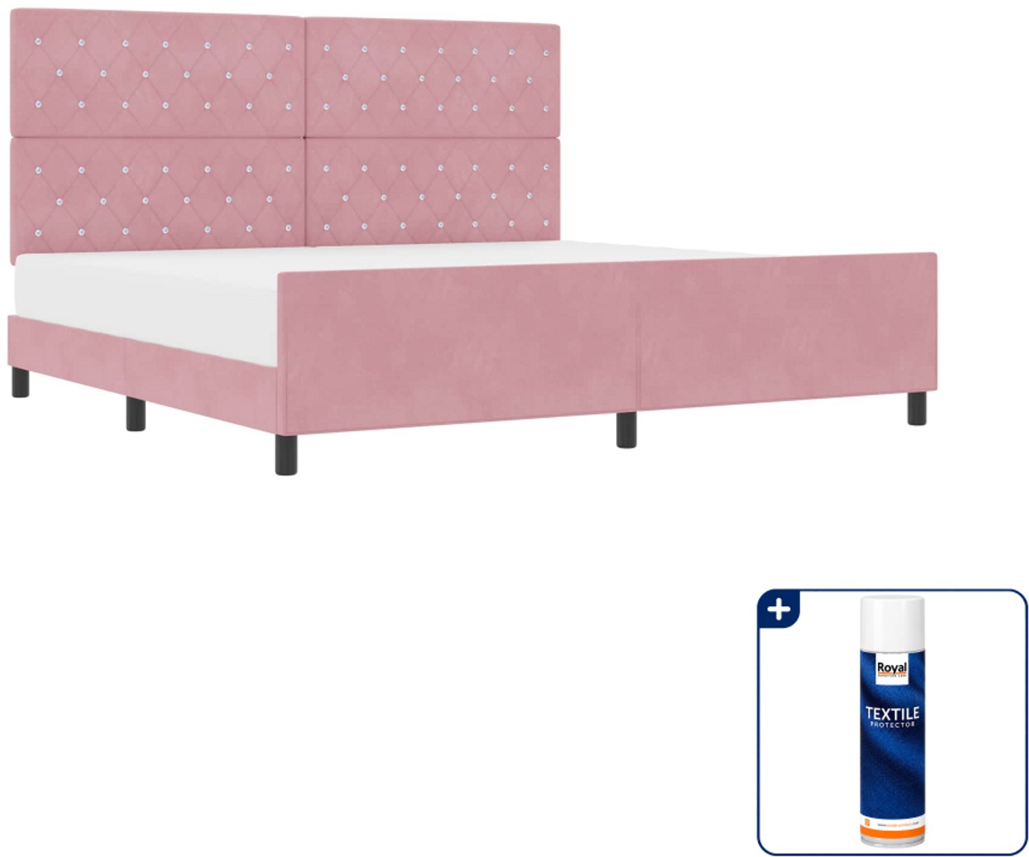 vidaXL Boxspringbed Super kingsize - 200 x 200 cm - roze - fluweel - Inclusief textielbeschermer 500 ml Blauw