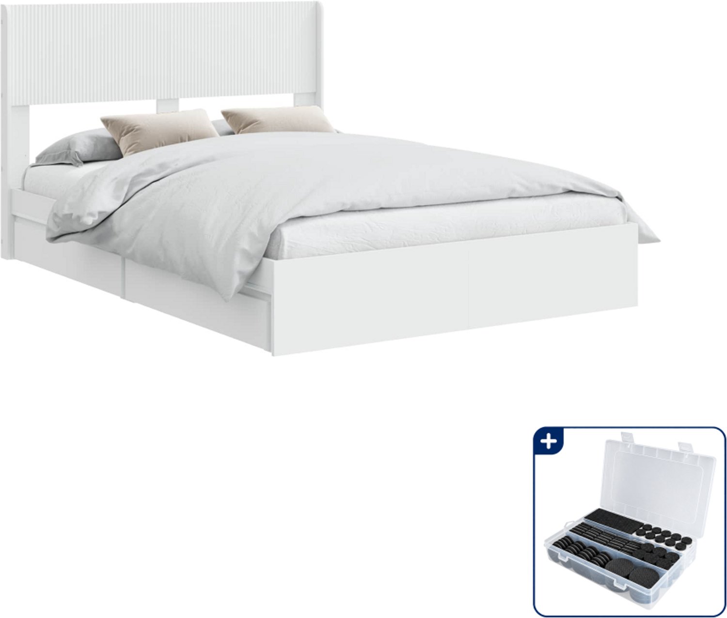 vidaXL Queensize bedframe met opbergruimte - 160 x 200 cm - wit - Inclusief antikrasvilt 177-delig