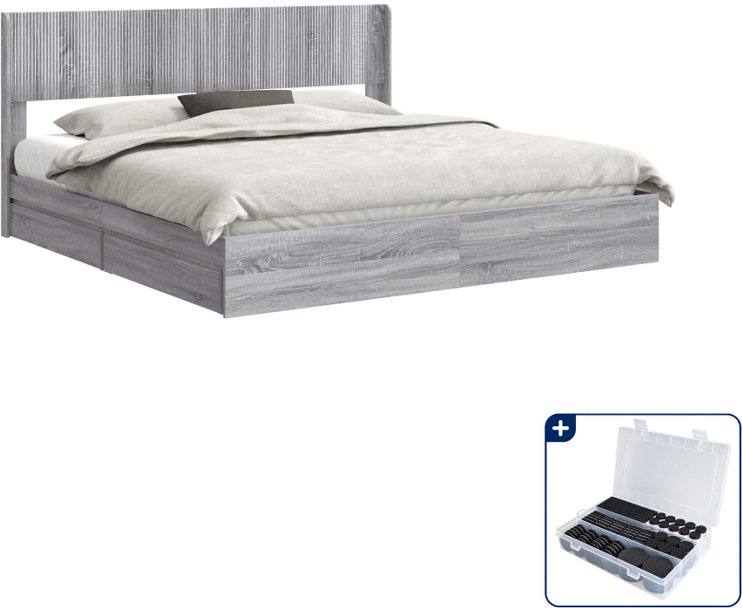 vidaXL bedframe met opbergruimte - 180 x 200 cm - grijs sonoma - Inclusief antikrasvilt 177-delig