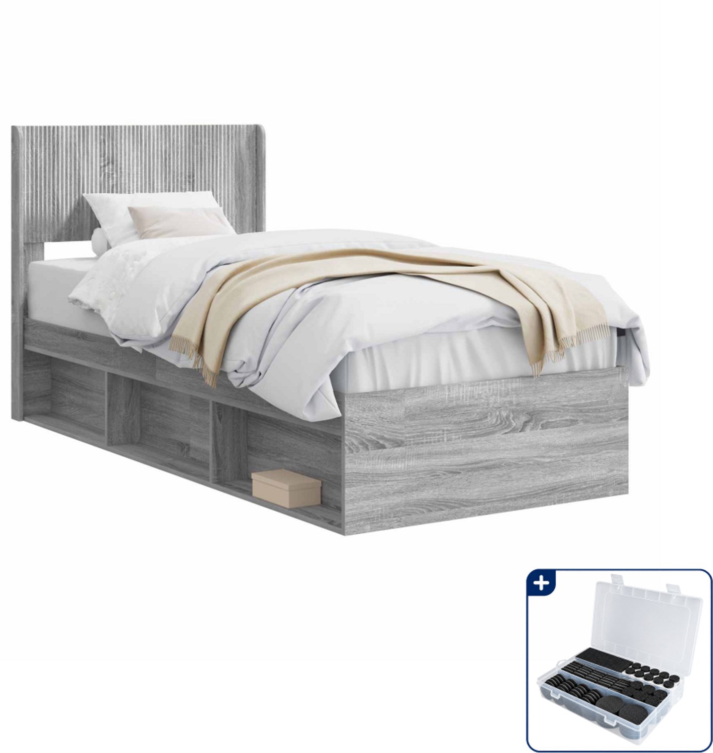 vidaXL bedframe met opbergruimte - 100 x 200 cm - grijs sonoma - Inclusief antikrasvilt 177-delig