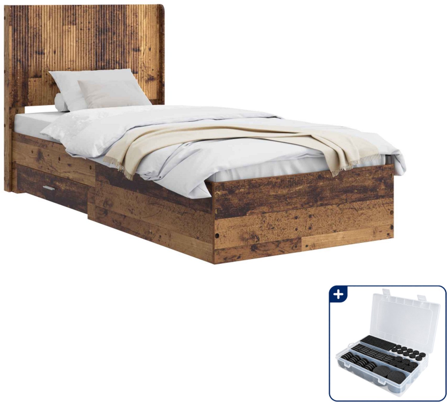 vidaXL bedframe 90 x 200 cm - bewerkt hout - oud hout - Inclusief antikrasvilt 177-delig Bruin