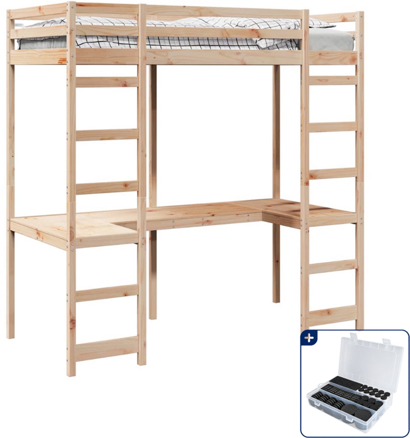 vidaXL Hoogslaper bedframe - 80 x 200 cm - massief grenenhout - naturel - Inclusief antikrasvilt 177-delig Bruin