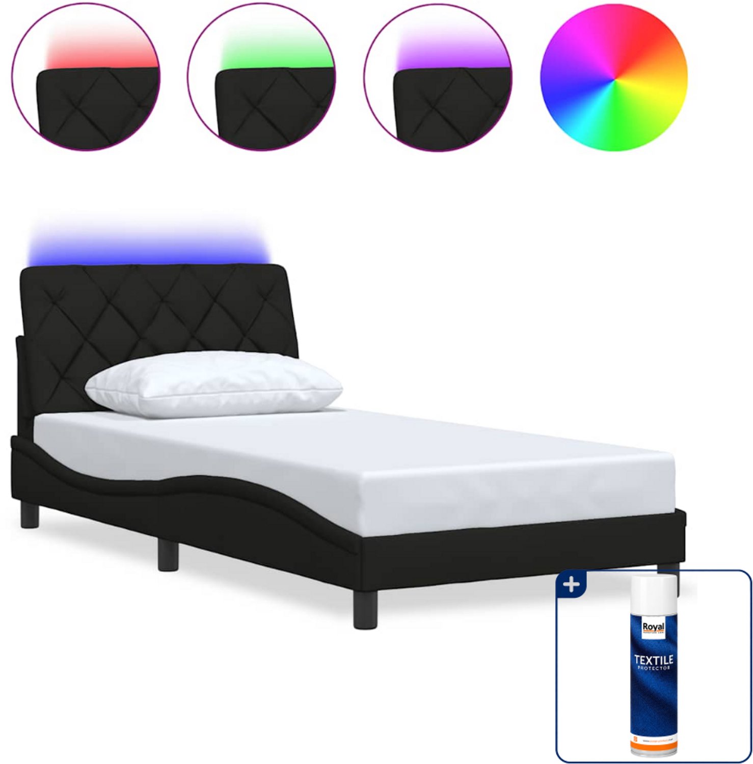 vidaXL bedframe met LED - 100 x 200 cm - stof - zwart - Inclusief textielbeschermer 500 ml