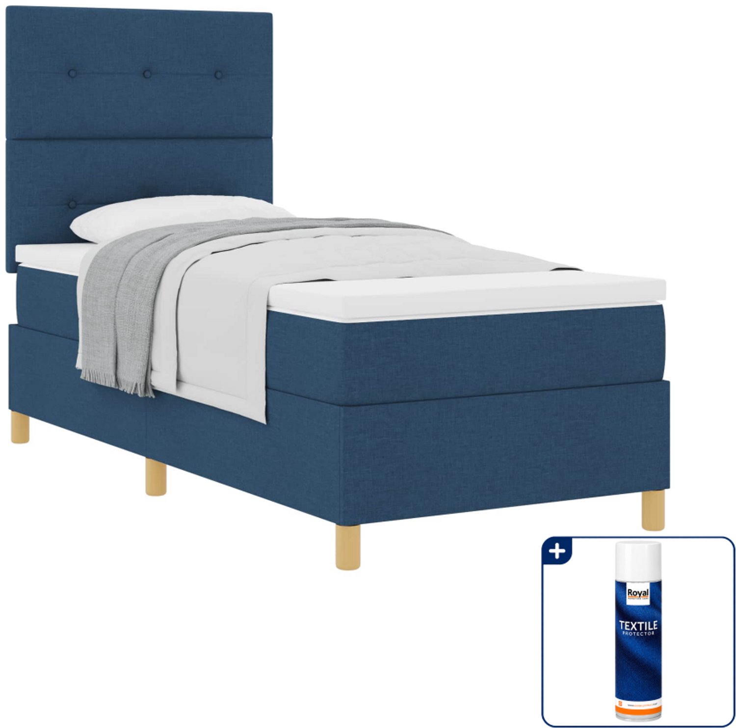 vidaXL boxspringbed - 90 x 190 cm - stof - blauw - Inclusief textielbeschermer 500 ml