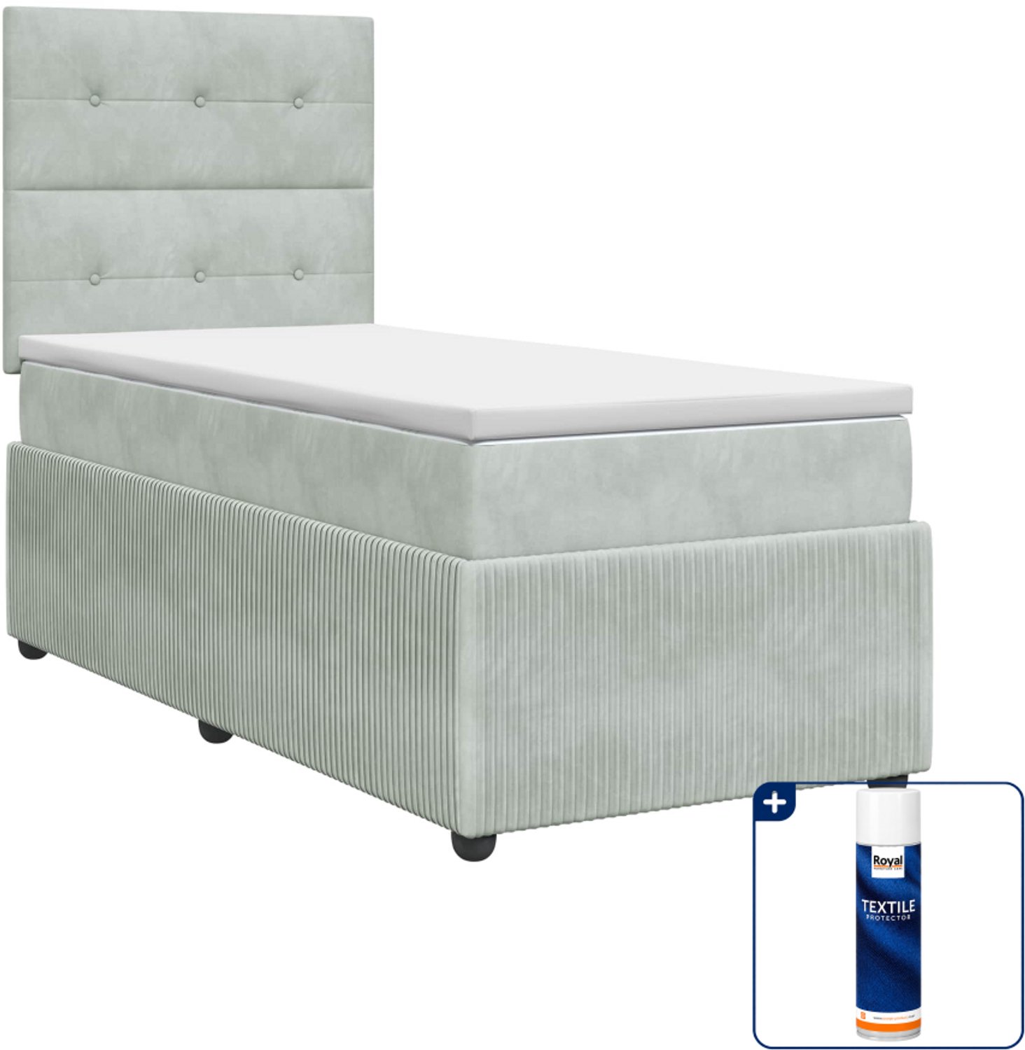 vidaXL boxspringbed met matras - 90 x 200 cm - lichtgrijs - Inclusief textielbeschermer 500 ml