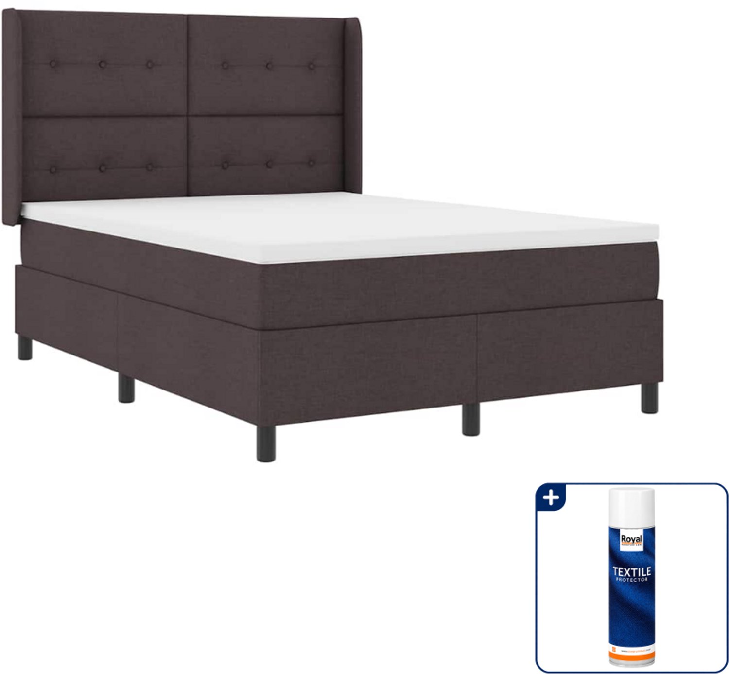 vidaXL boxspring - 140 x 190 cm - donkerbruin - Inclusief textielbeschermer 500 ml