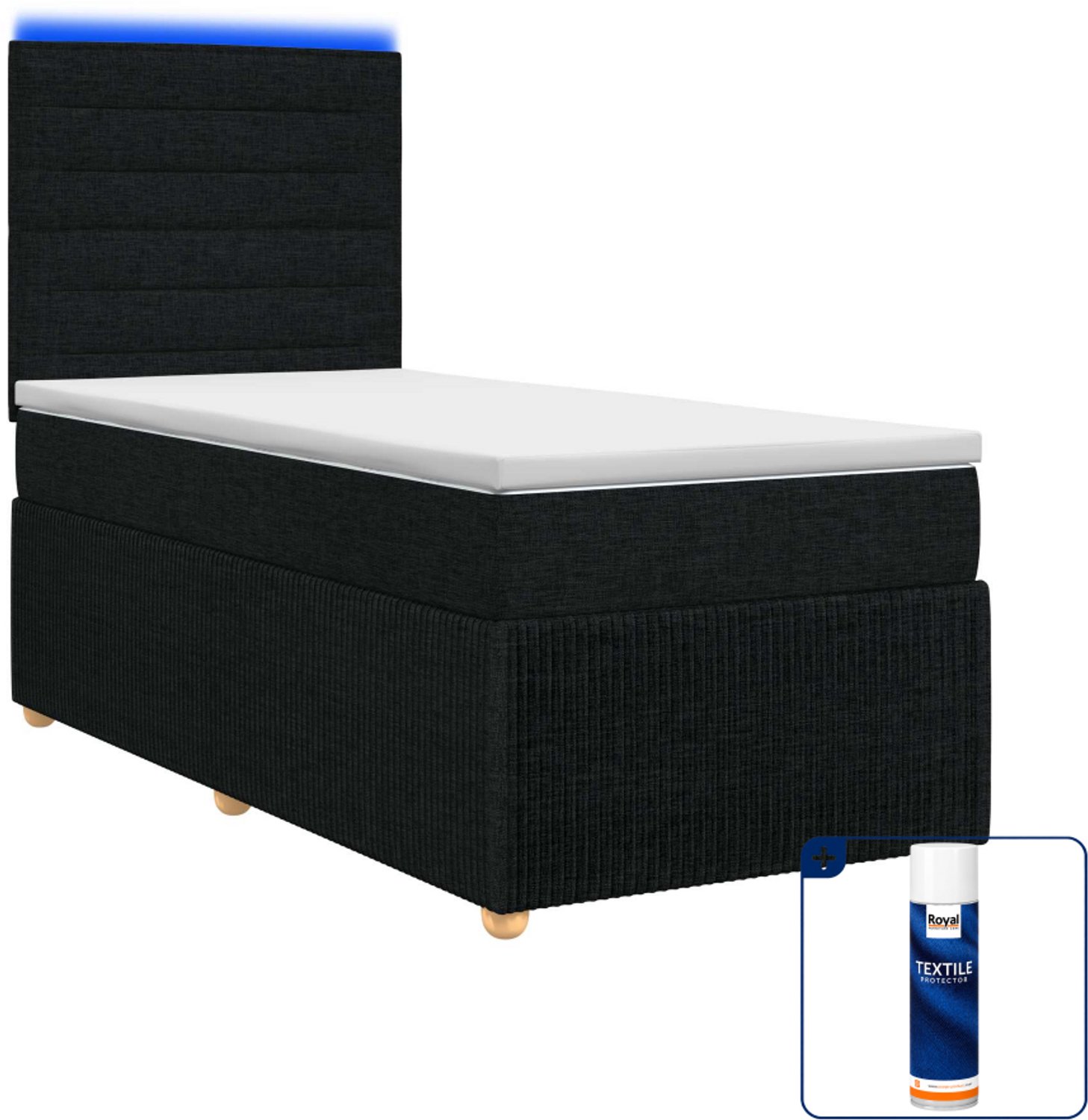 vidaXL LED boxspring met matras - 90 x 200 cm - zwart - Inclusief textielbeschermer 500 ml