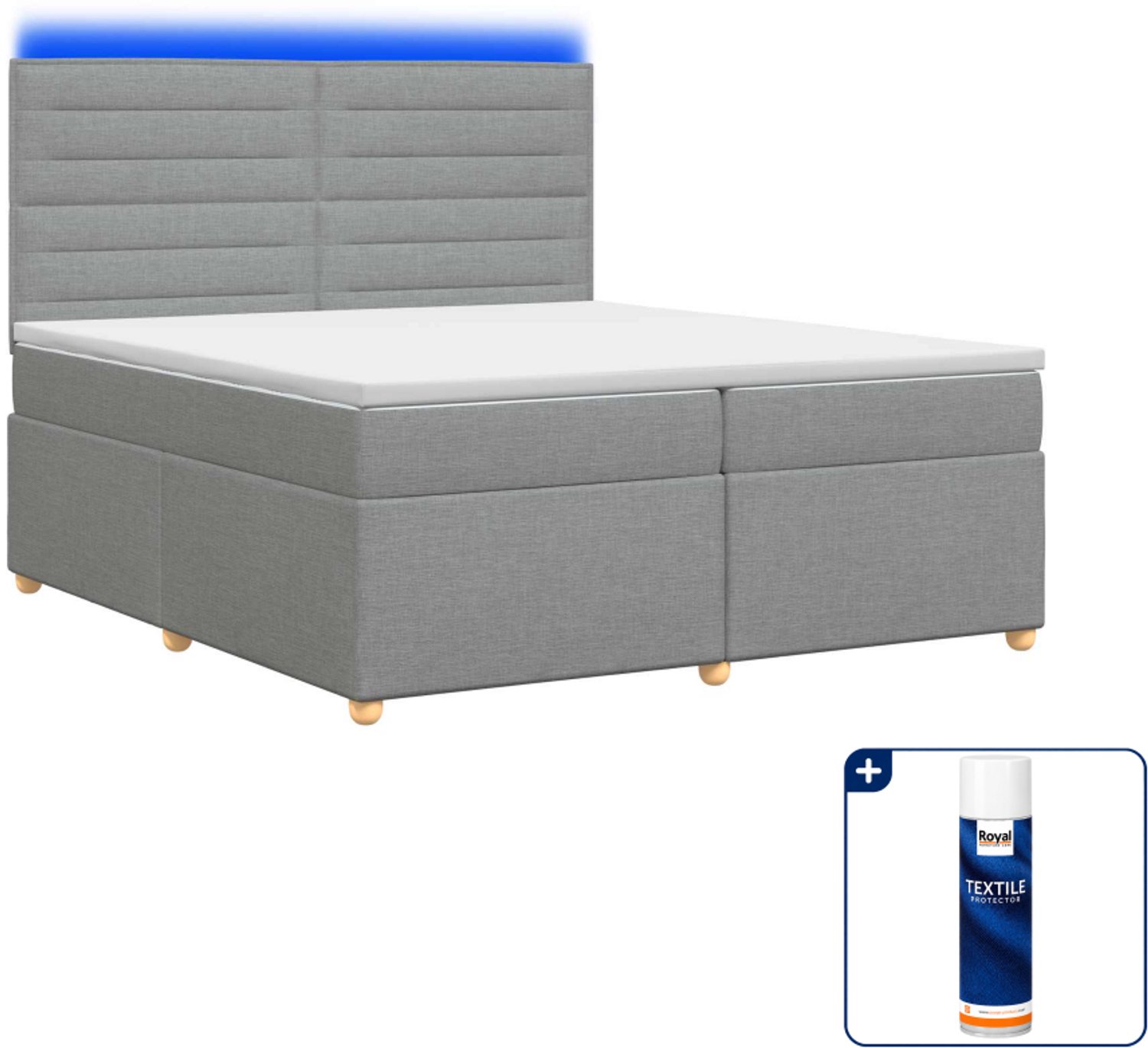 vidaXL boxspringbed - Super kingsize - 200 x 200 cm - lichtgrijs - Inclusief textielbeschermer 500 ml
