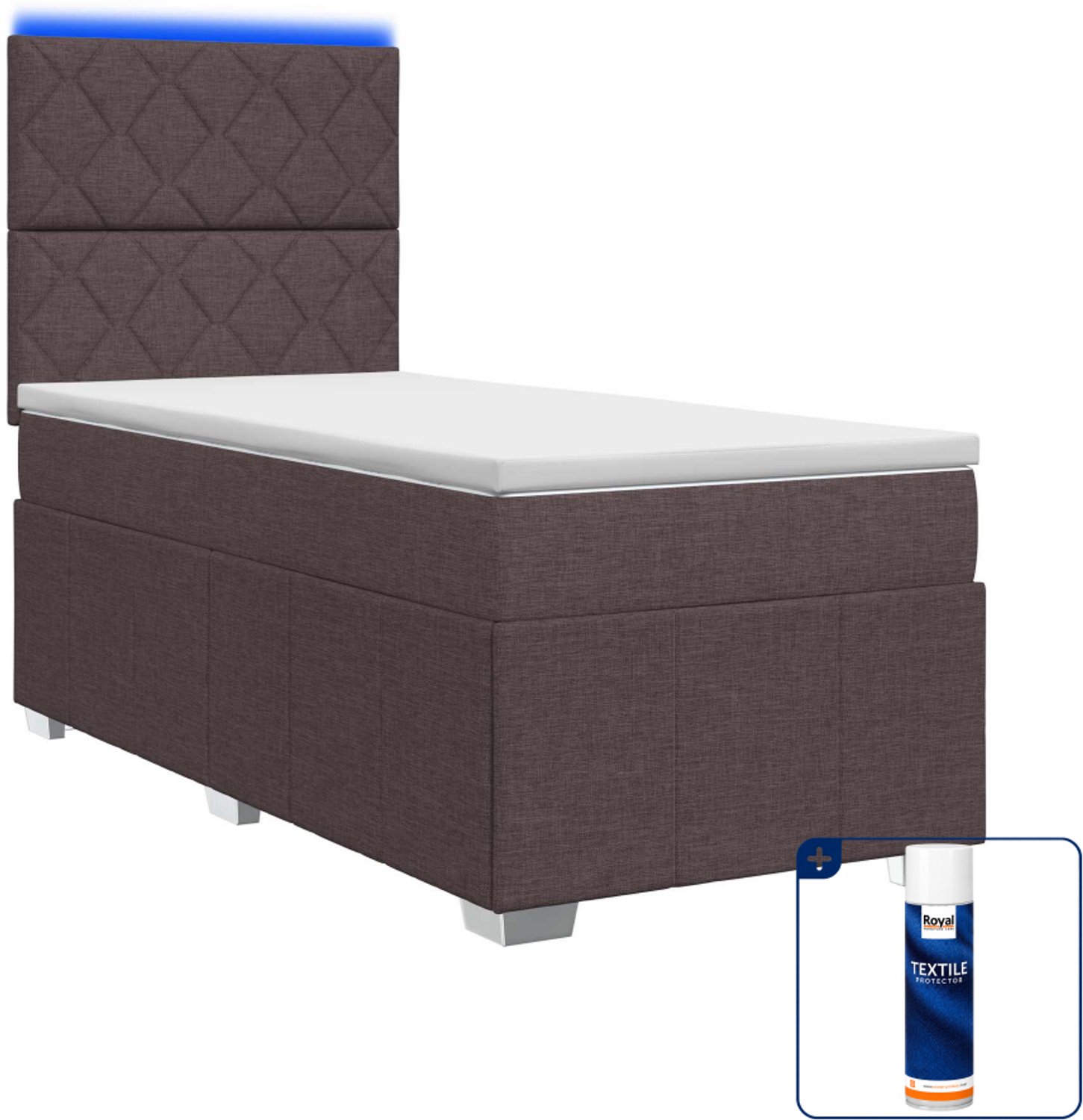 vidaXL LED boxspring bed - 100 x 200 cm - donkerbruin - Inclusief textielbeschermer 500 ml