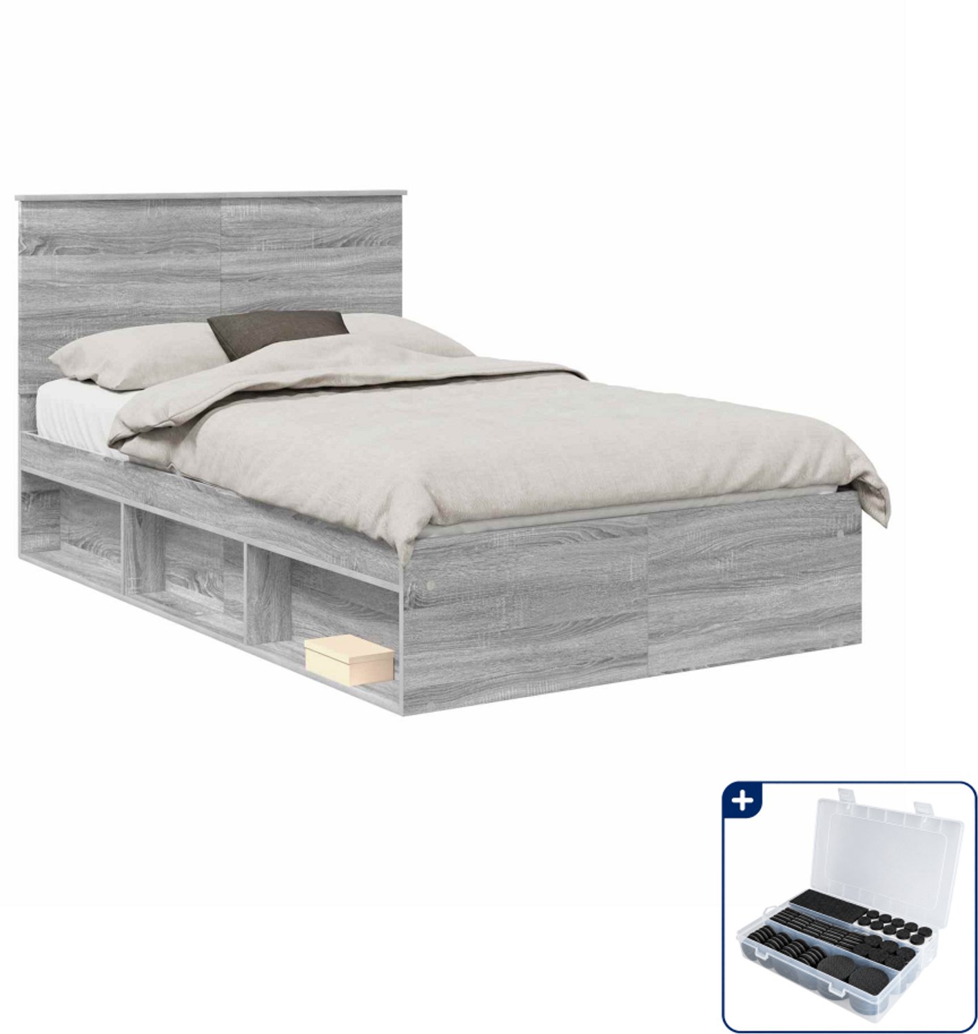 vidaXL bedframe - 120 x 200 cm - bewerkt hout en grenenhout - grijs - Inclusief antikrasvilt 177-delig Bruin