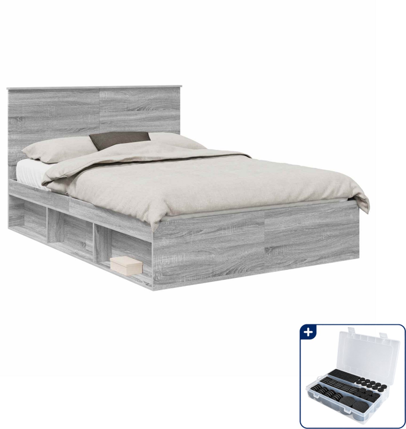 vidaXL bedframe - 140 x 190 cm - grijs sonoma - Inclusief antikrasvilt 177-delig Bruin