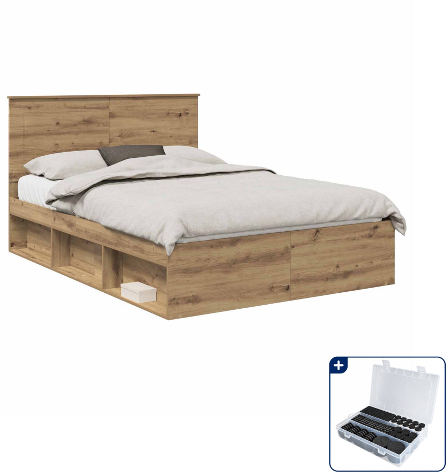 vidaXL bedframe - 140 x 190 cm - massief grenenhout - ambachtelijk eiken - Inclusief antikrasvilt 177-delig Grijs