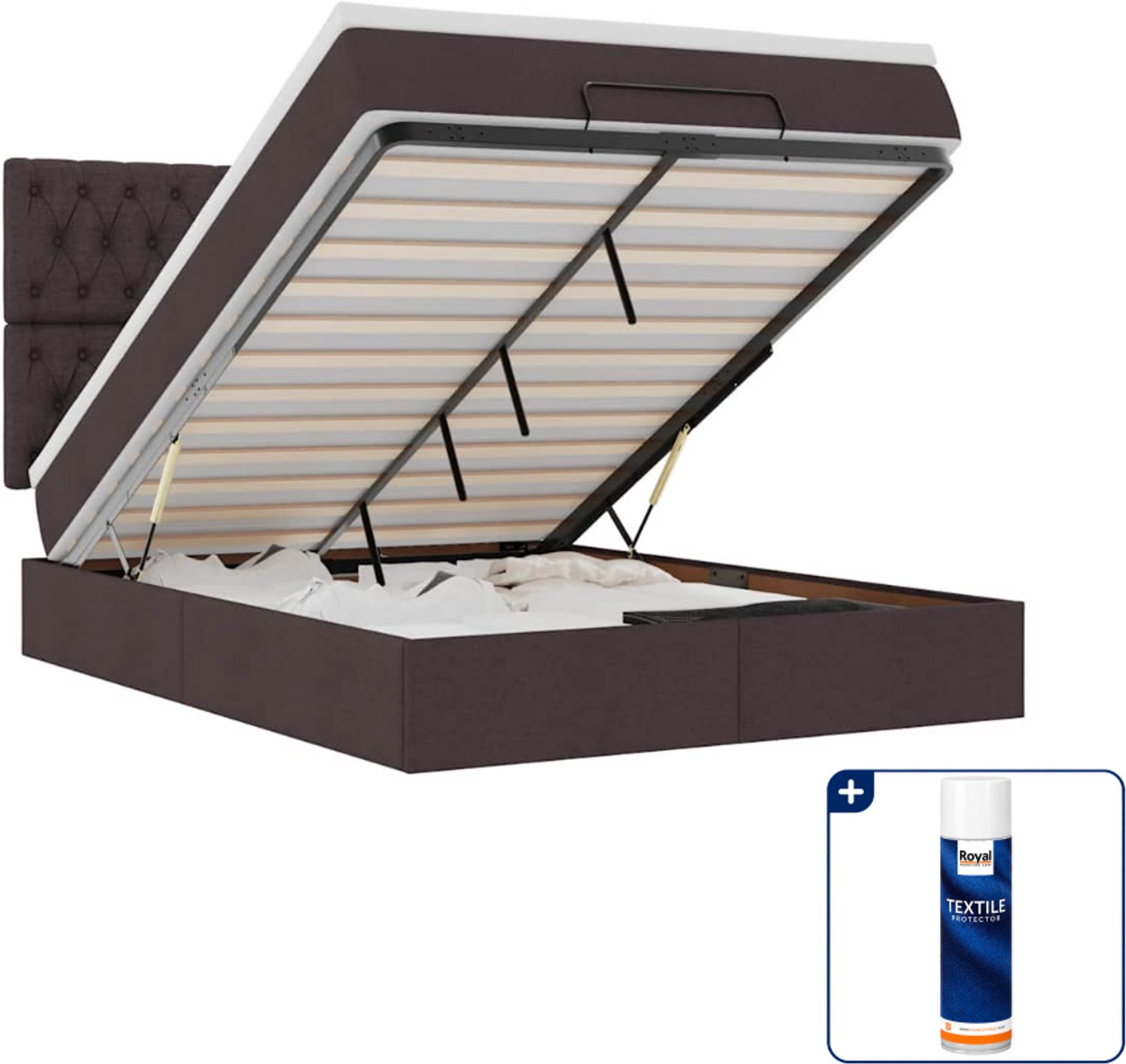 vidaXL ottoman bed met matras - Small double - 140 x 200 cm - bruin - Inclusief textielbeschermer 500 ml Grijs