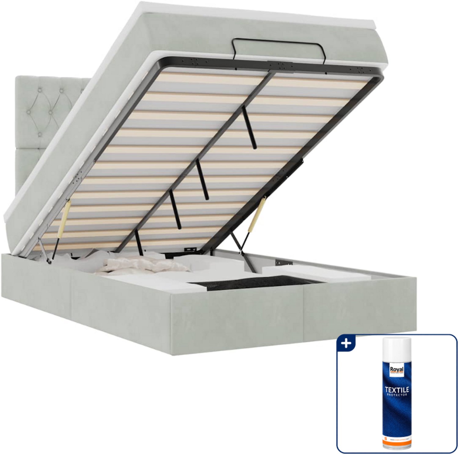 vidaXL ottoman bed - 120 x 200 cm - fluweel - lichtgrijs - Inclusief textielbeschermer 500 ml