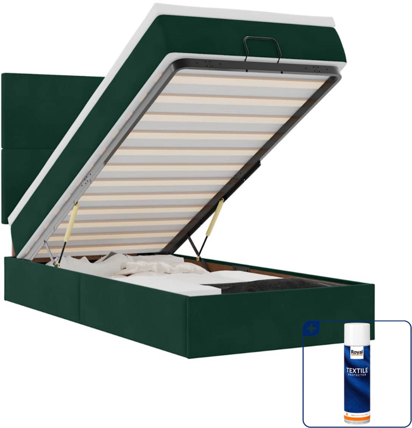 vidaXL ottoman bed - 90 x 200 cm - fluweel - donkergroen - Inclusief textielbeschermer 500 ml Blauw