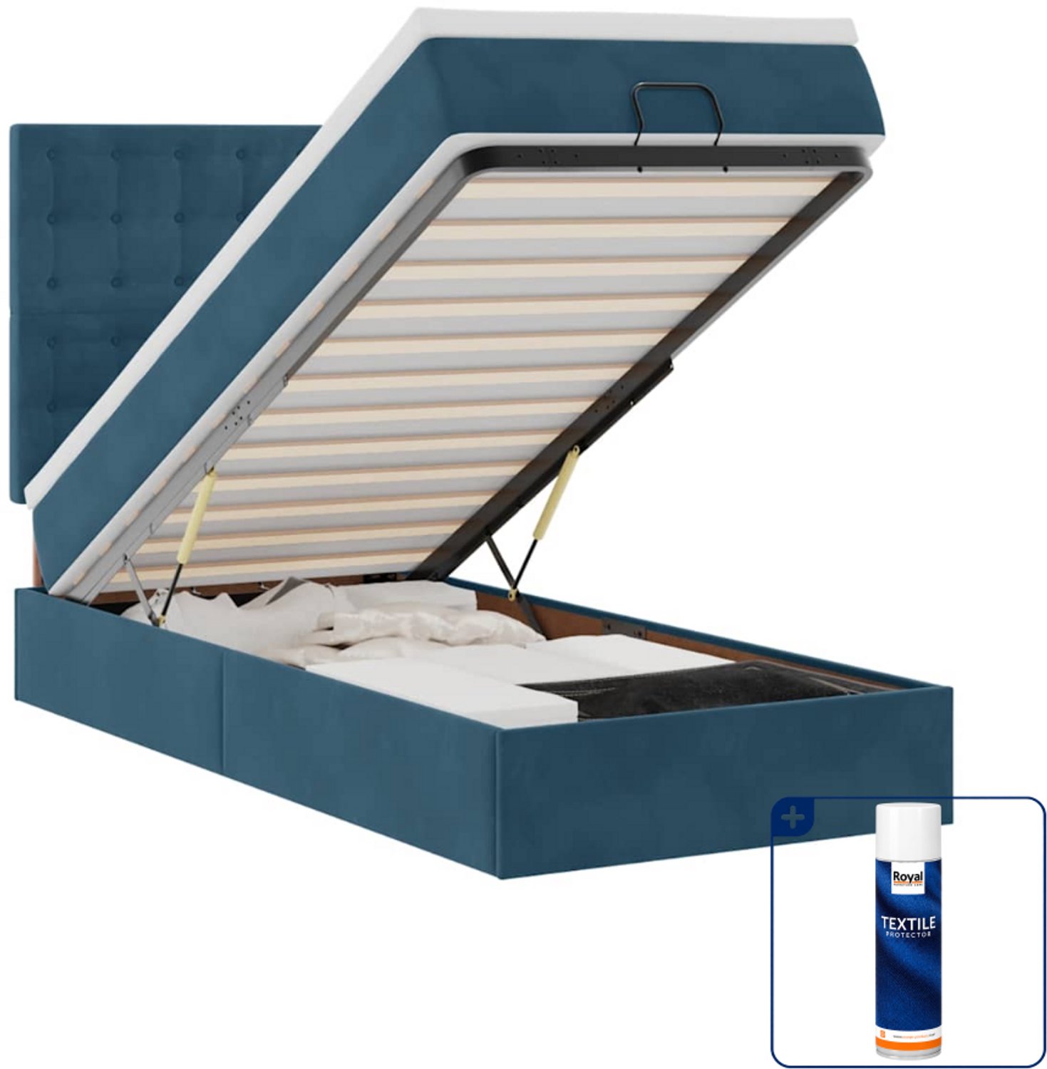 vidaXL ottoman bed met matras - 100 x 200 cm - fluweel - donkerblauw - Inclusief textielbeschermer 500 ml