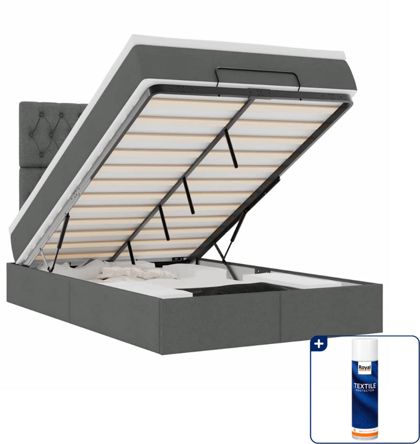 vidaXL ottoman bed met matras en led - 120 x 200 cm - stof - donkergrijs - Inclusief textielbeschermer 500 ml