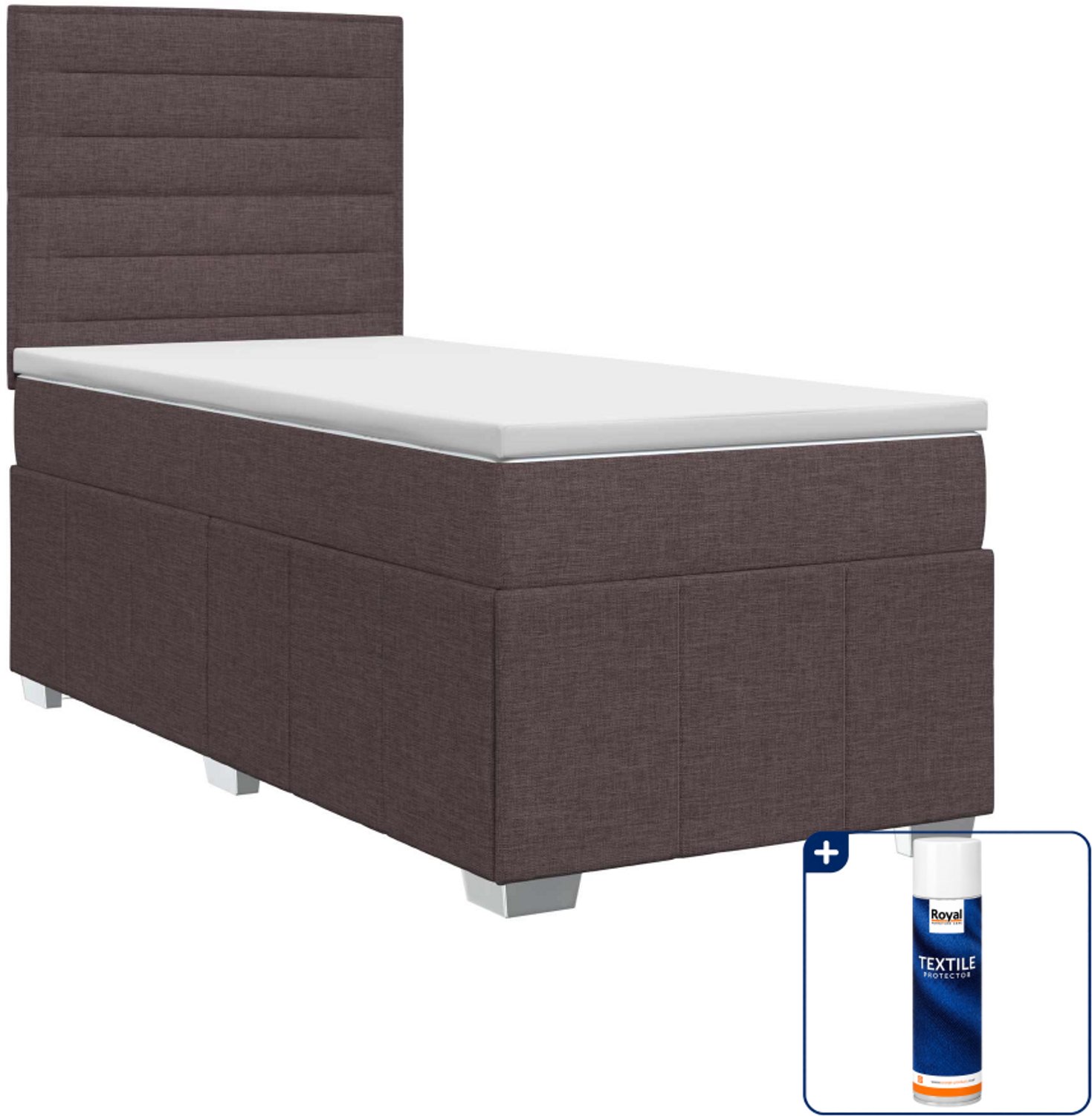 vidaXL Boxspringbed met matras - 90 x 200 cm - donkerbruin - Inclusief textielbeschermer 500 ml