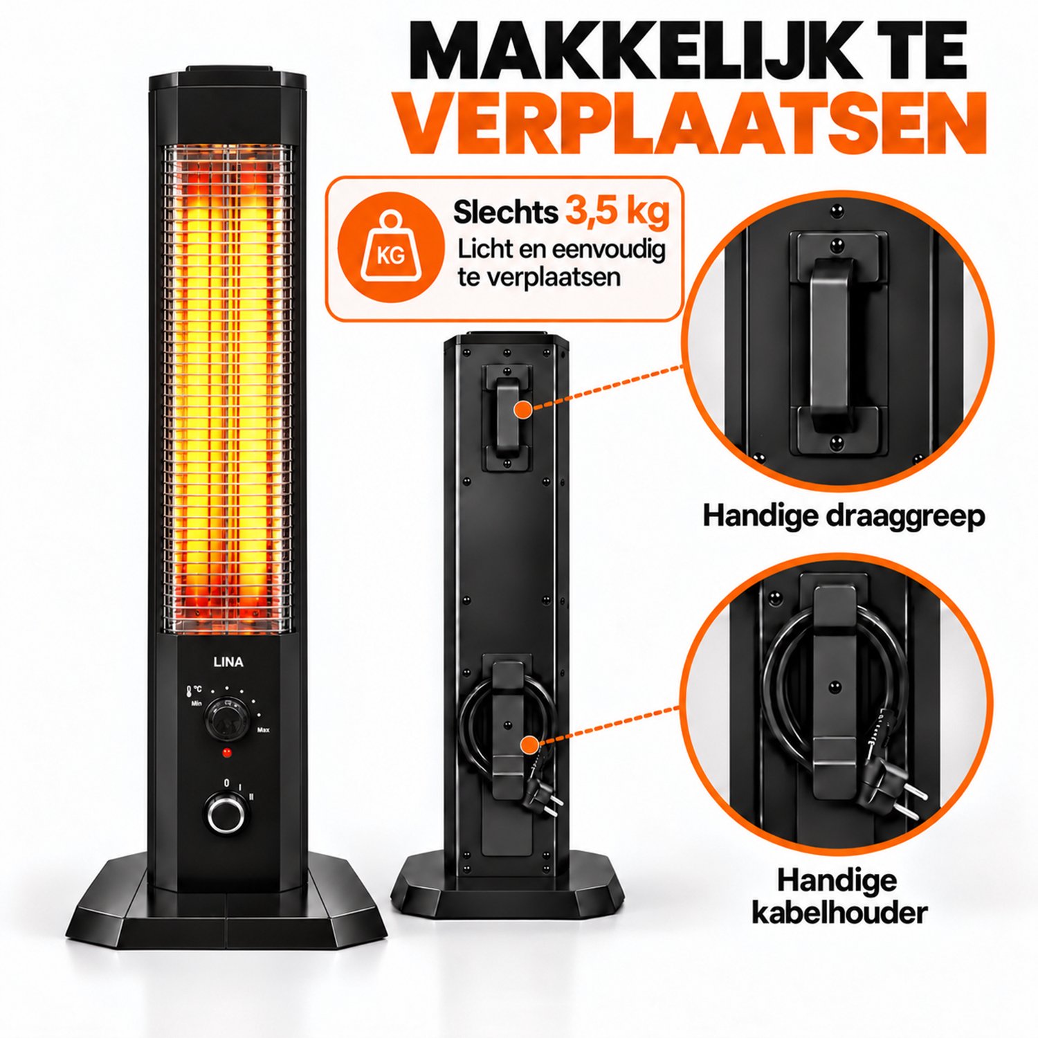 Lina® Infrarood Verwarming 1200W – Energiezuinige Elektrische Kachel voor Binnen en Buiten – Terrasverwarmer – foto 4